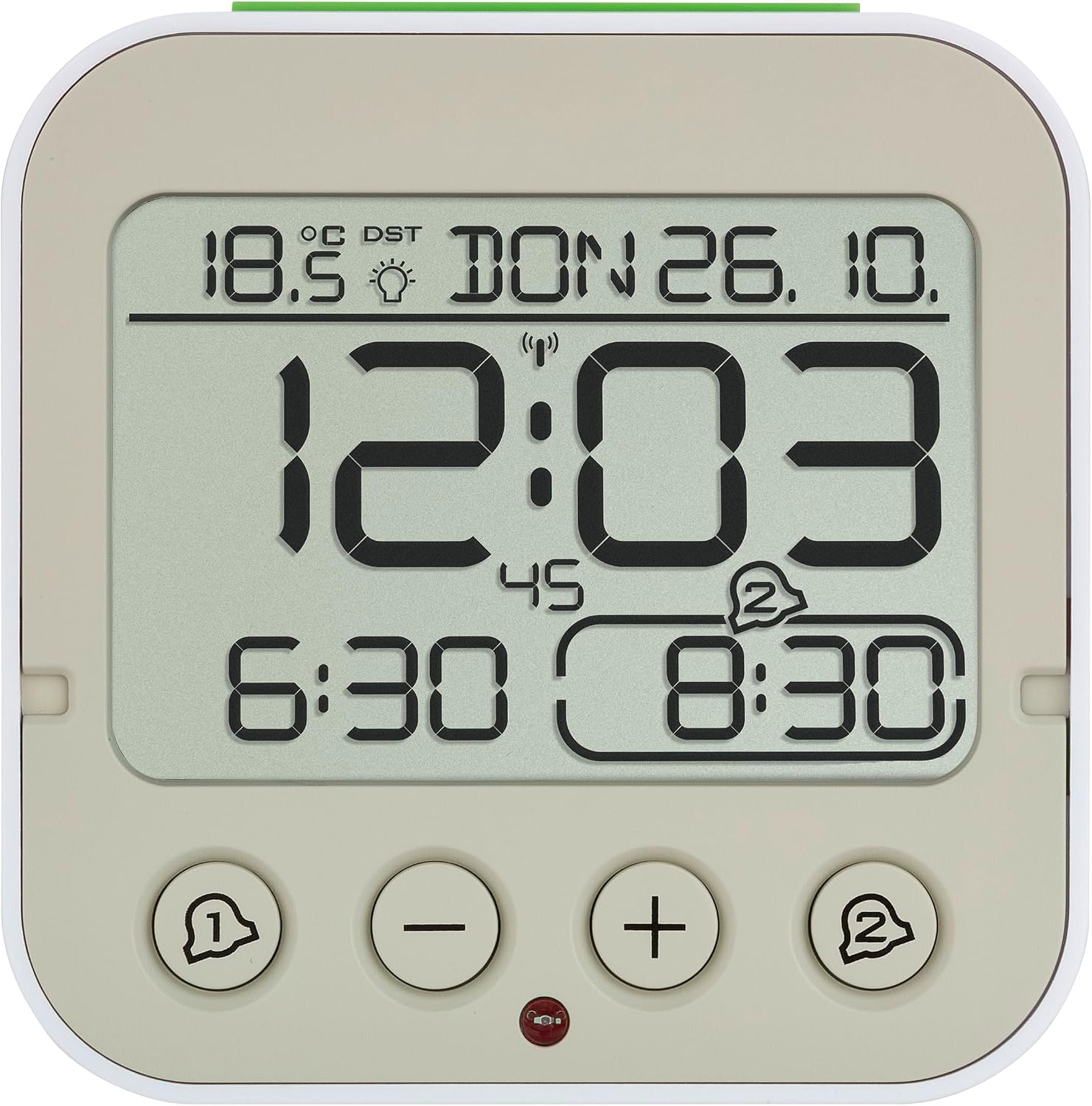 Detalle de TFA Dostmann Réveil numérique Bingo 2.0, 60.2550.02 – Horloge radio-pilotée, double alarme et température