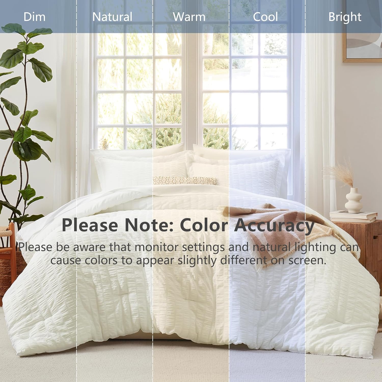 Thumbnail 4 de CozyLux California King Comforter Set with Sheets (7 Pieces) – Ivory Seersucker, Down Alternative Comforter