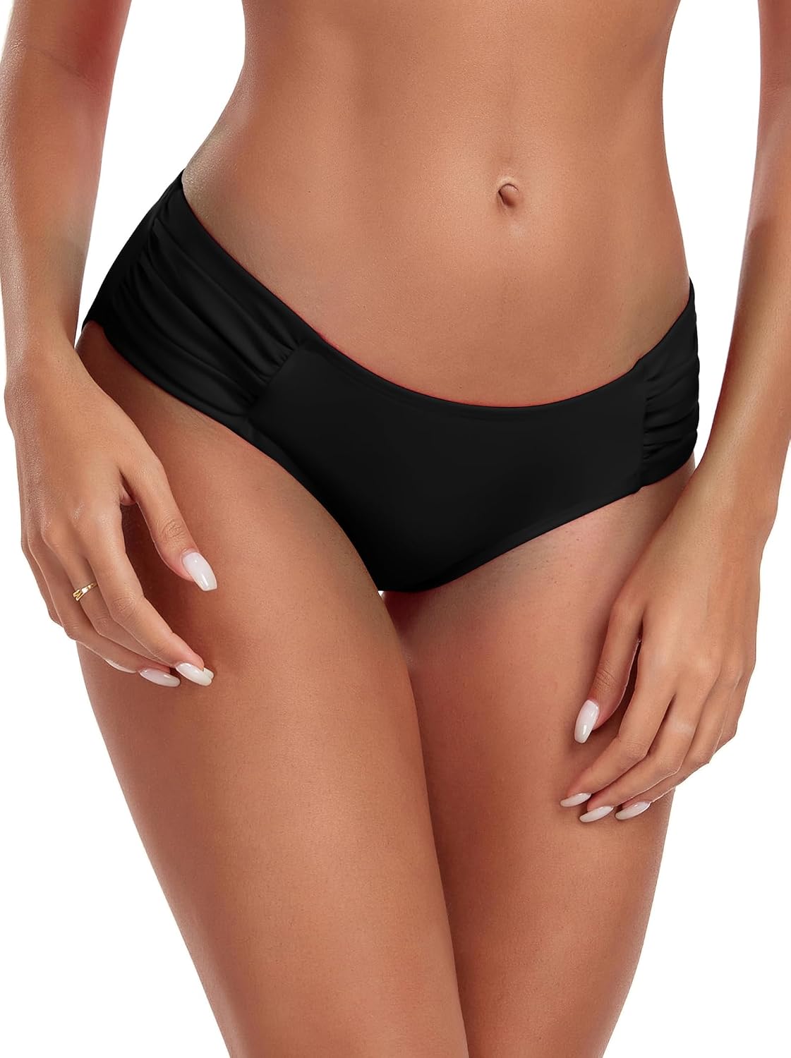 Detalle 2 de Ocean Blues Women's Ruched Sides Bikini Bottom – Mid-Waisted, Full Coverage