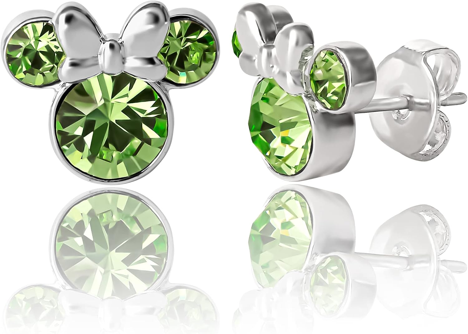 Detalle de Boucles d'oreilles Minnie Mouse à tige avec pierre de naissance — argent plaqué et peridot (août)