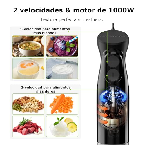 Detalle de Bonsenkitchen Batidora de mano 2 en 1: batidora de inmersión con vaso de 700 ml