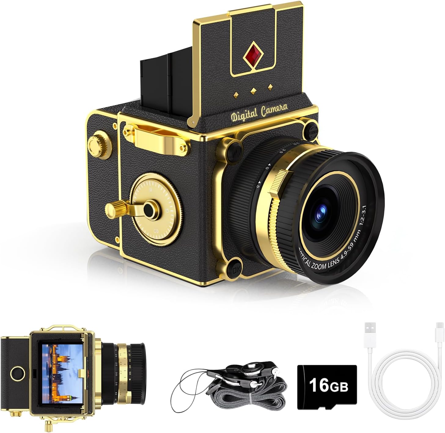 Detalle de Retro Digital Camera - 64MP 2.7K Vintage Mini Vlogging Camera