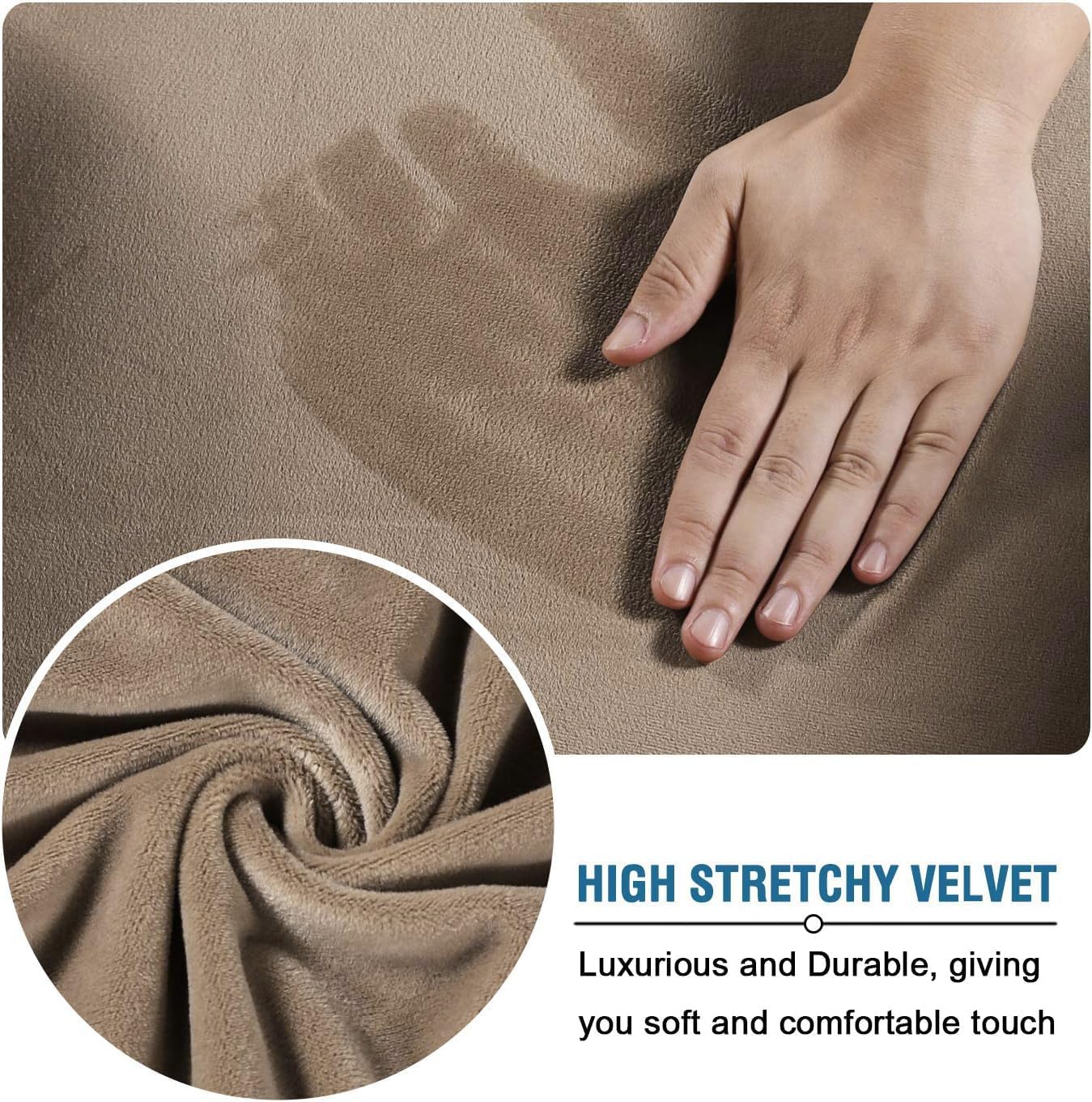 Thumbnail 4 de H.VERSAILTEX Modern Velvet Plush 4 Piece Slipcover for 3-Cushion Sofa 90" Camel ๐