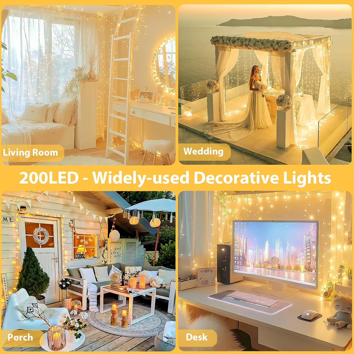 Detalle de SANJICHA 200 LED Connectable String Lights, 66 ft, Warm White, 13 Modes