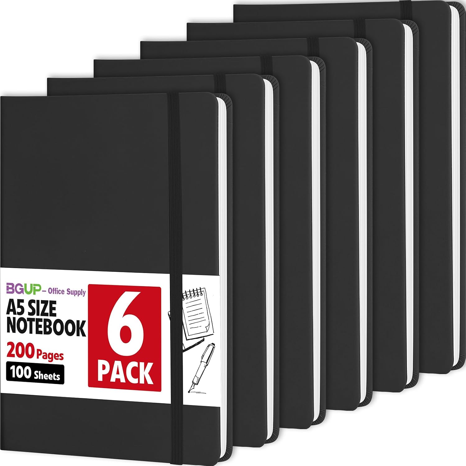 Detalle de BGUP 6-Pack A5 Lined Hardcover Journals, 200 Pages, 5.5 x 8.3 in