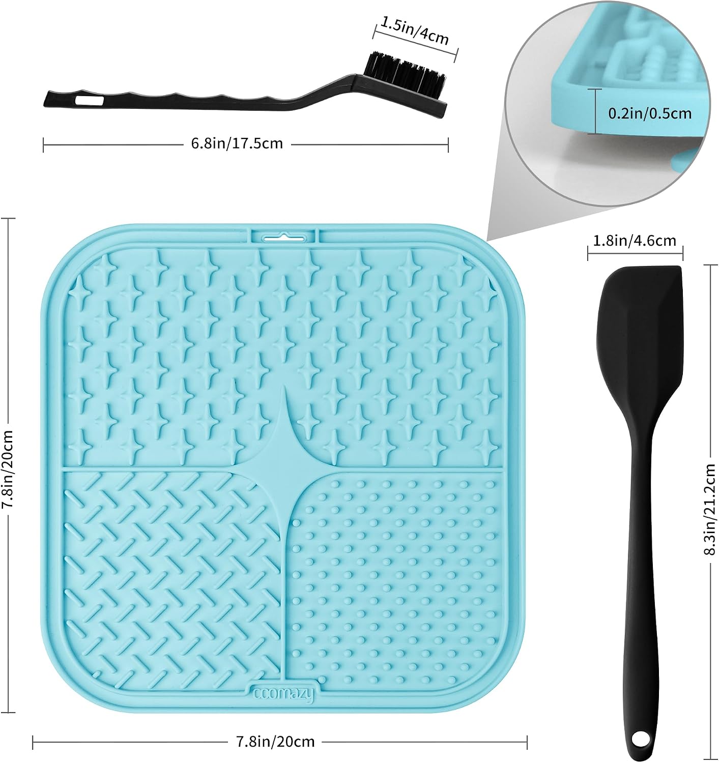 Detalle 2 de Coomazy Leckmatte Hund (2er-Set) mit Silikonspatel und Bürste – Slow Feeder für Baden, Fellpflege & mehr