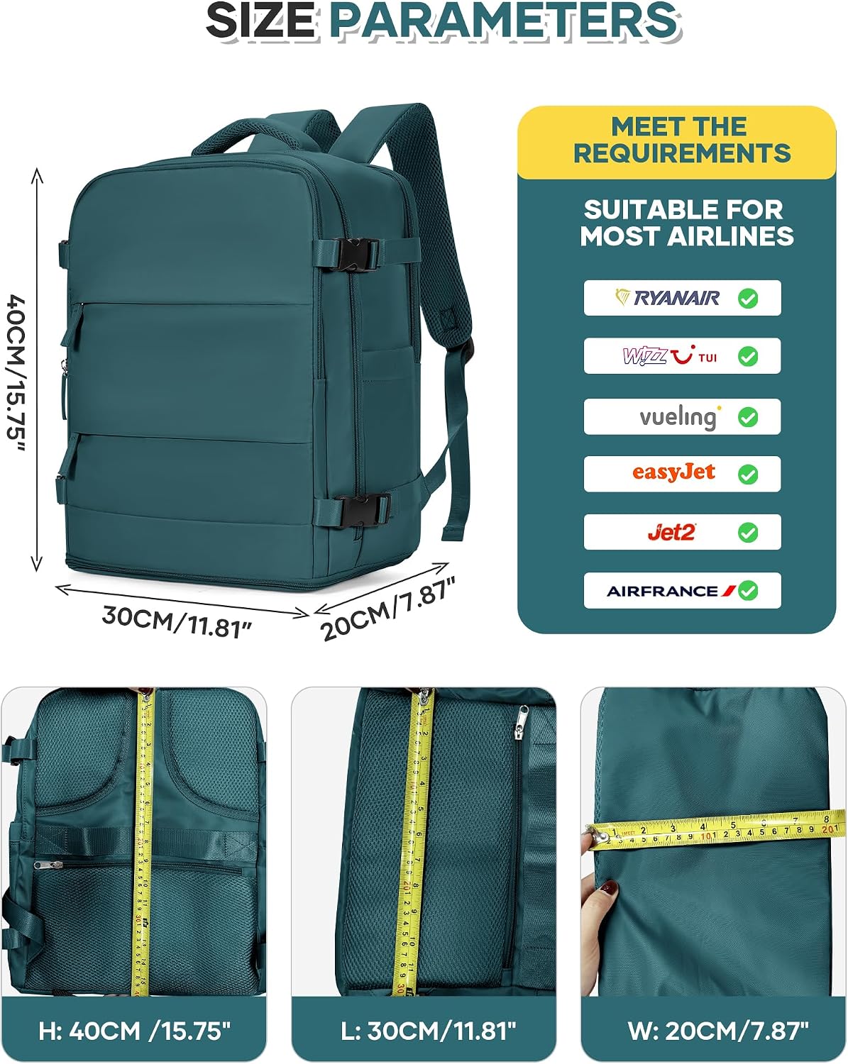 Detalle 2 de SZSYCN Zaino da Viaggio con Sottovuoto, taglia cabina Ryanair 40x30x20 e pompa inclusa