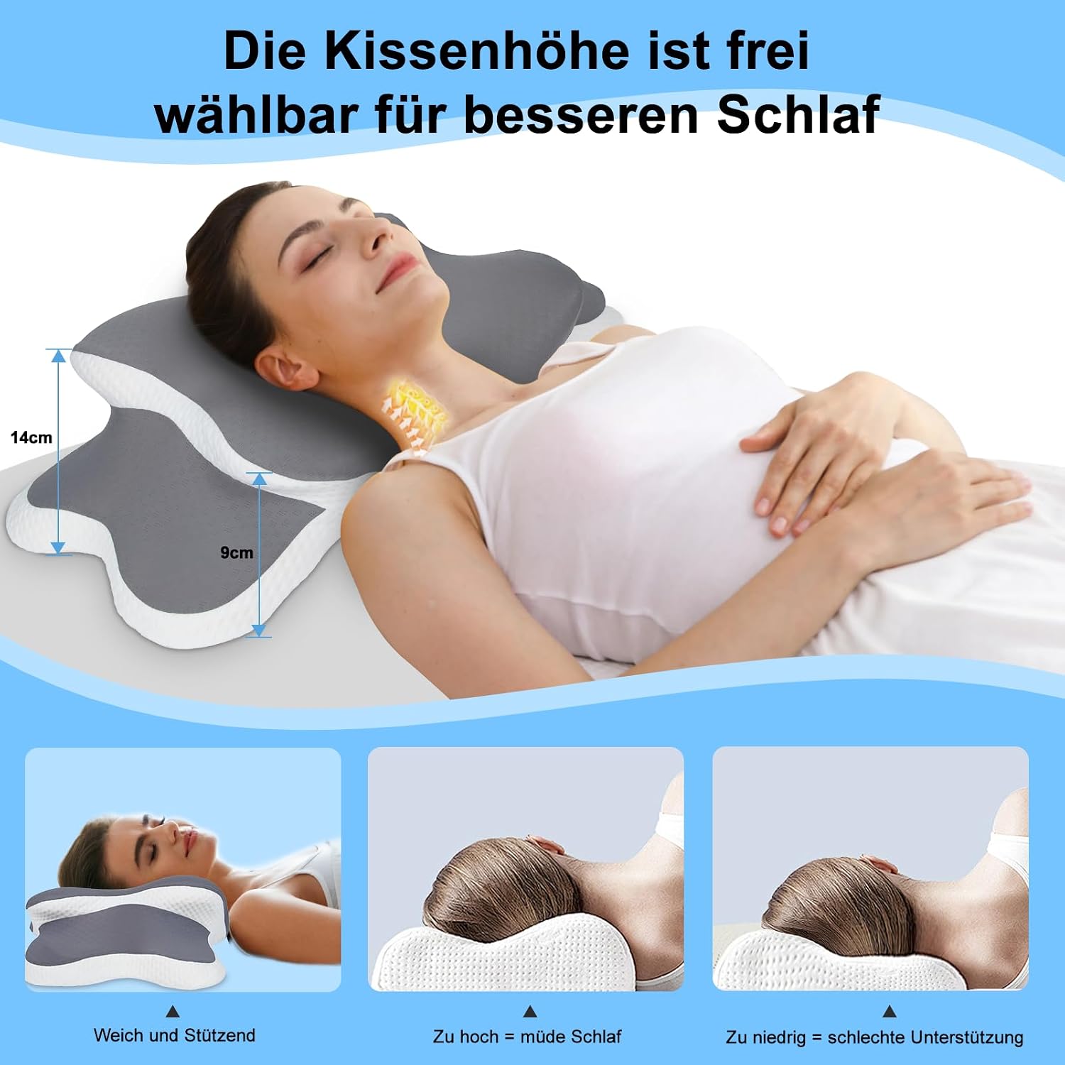 Detalle 2 de Silencomfort Oreiller ergonomique cervical à mémoire de forme pour douleurs au cou et aux épaules (65 x 40 cm)