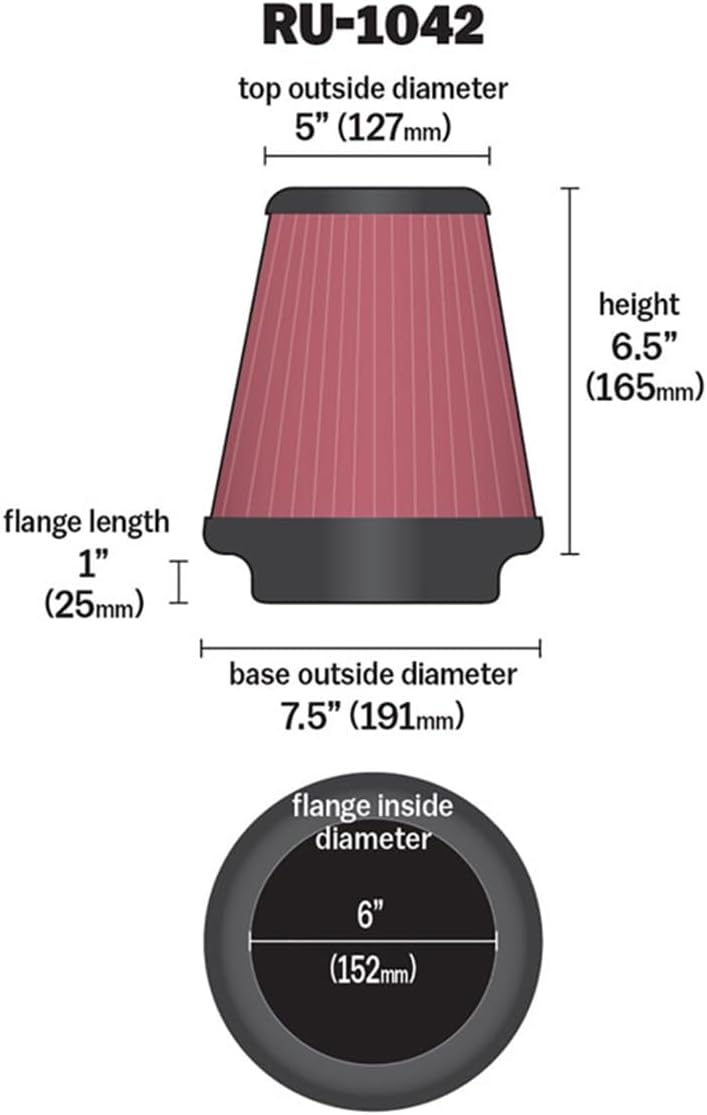 Detalle 2 de K&N Universal Clamp-On Air Filter RU-1042