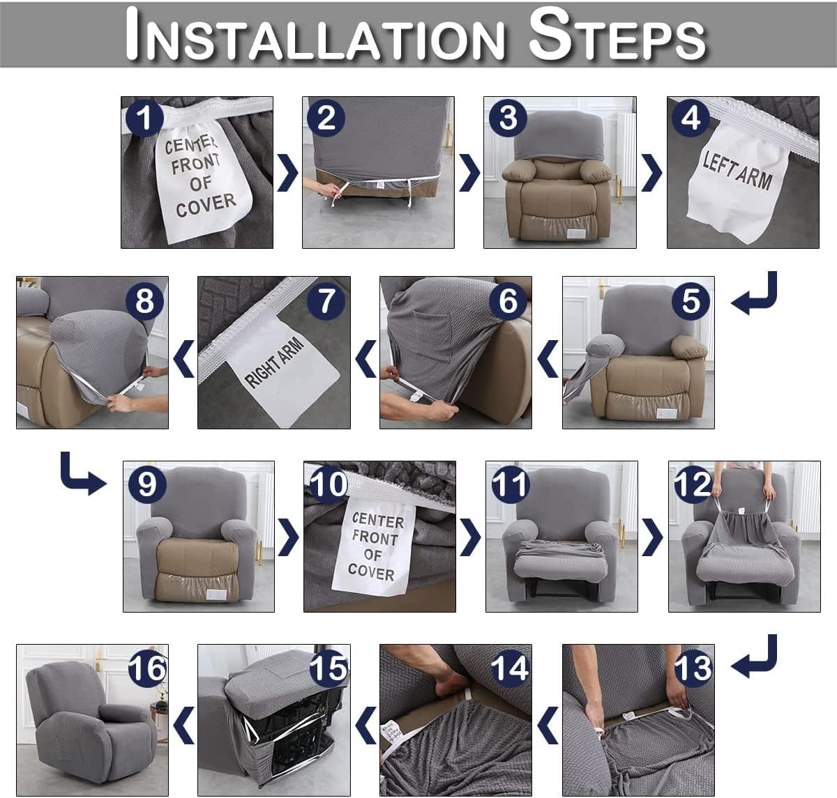 Thumbnail 5 de OKYUK Funda Sillón Relax 4 Piezas Lavables Azul Raya 🛋