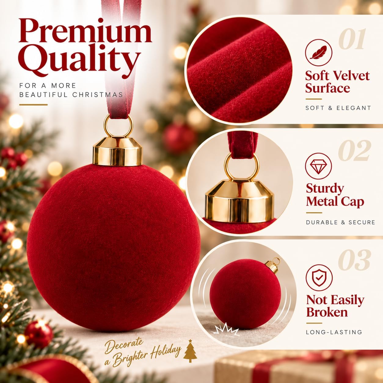 Detalle 2 de Velvet Christmas Ball Ornaments, 35-Piece Set