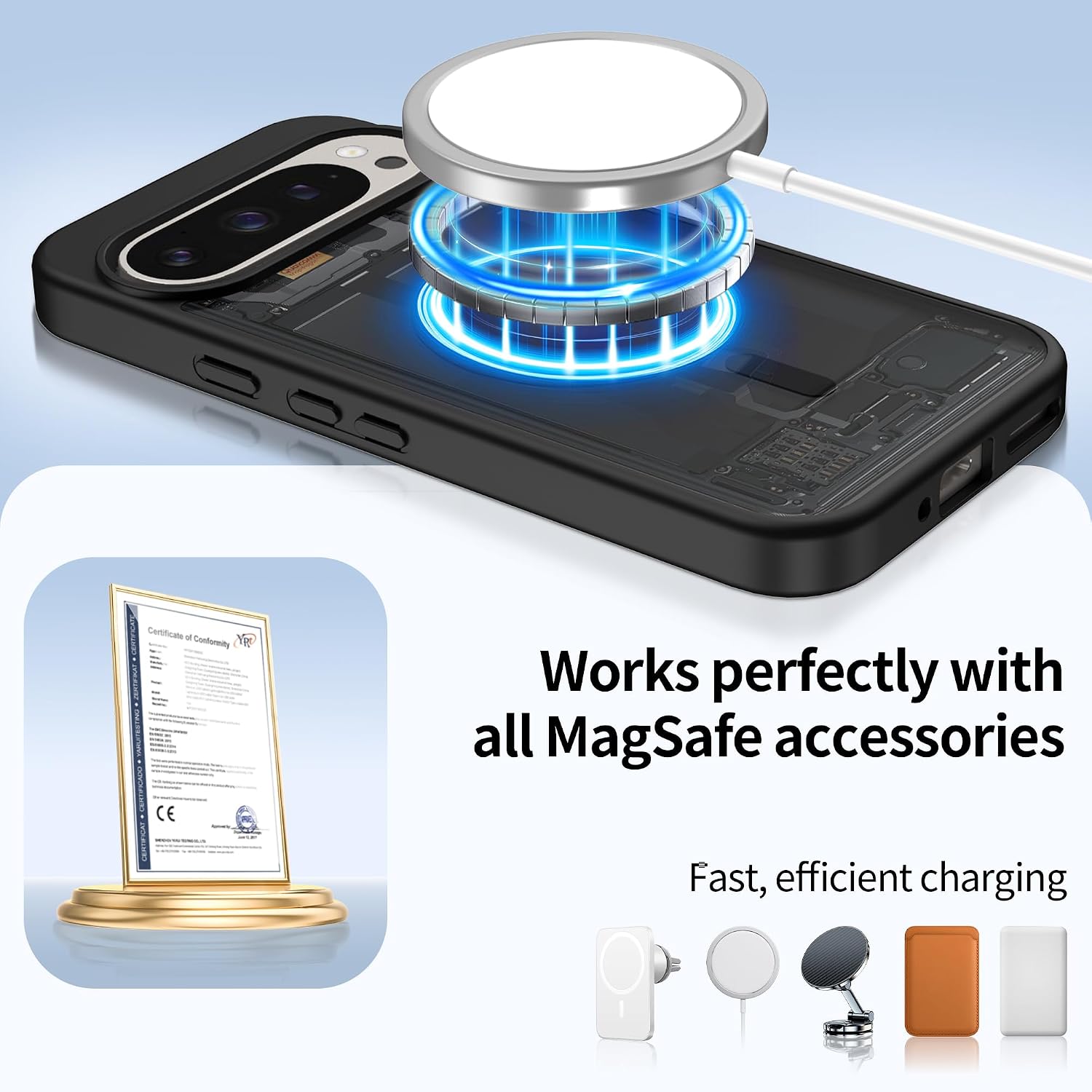 Detalle 2 de Jshru Magnetic Case for Google Pixel 10 Pro XL (MagSafe compatible) with HD Screen Protectors x2 – Black