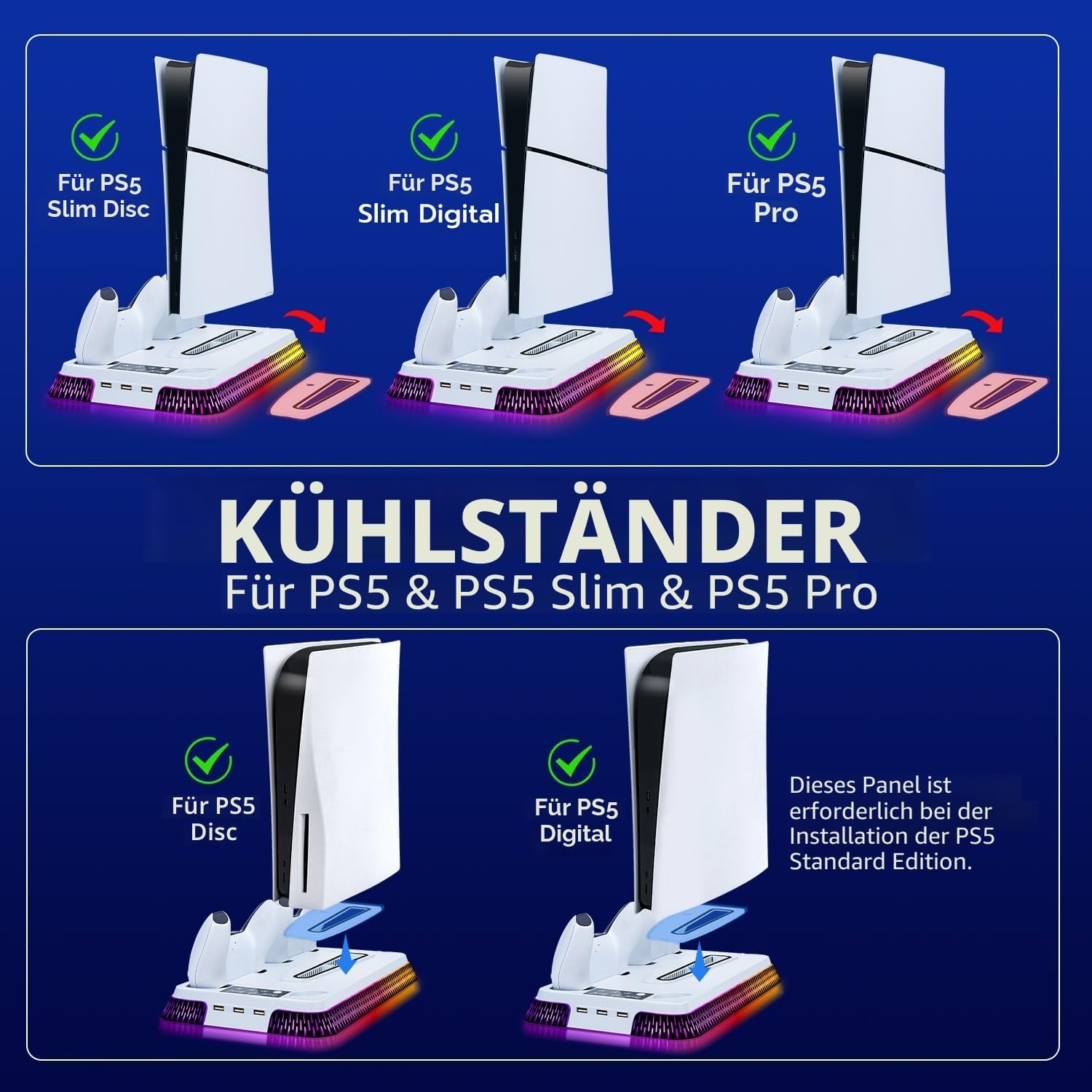 Detalle 2 de Tolesum PS5 Standfuß mit Kühlung, Dual-Laden