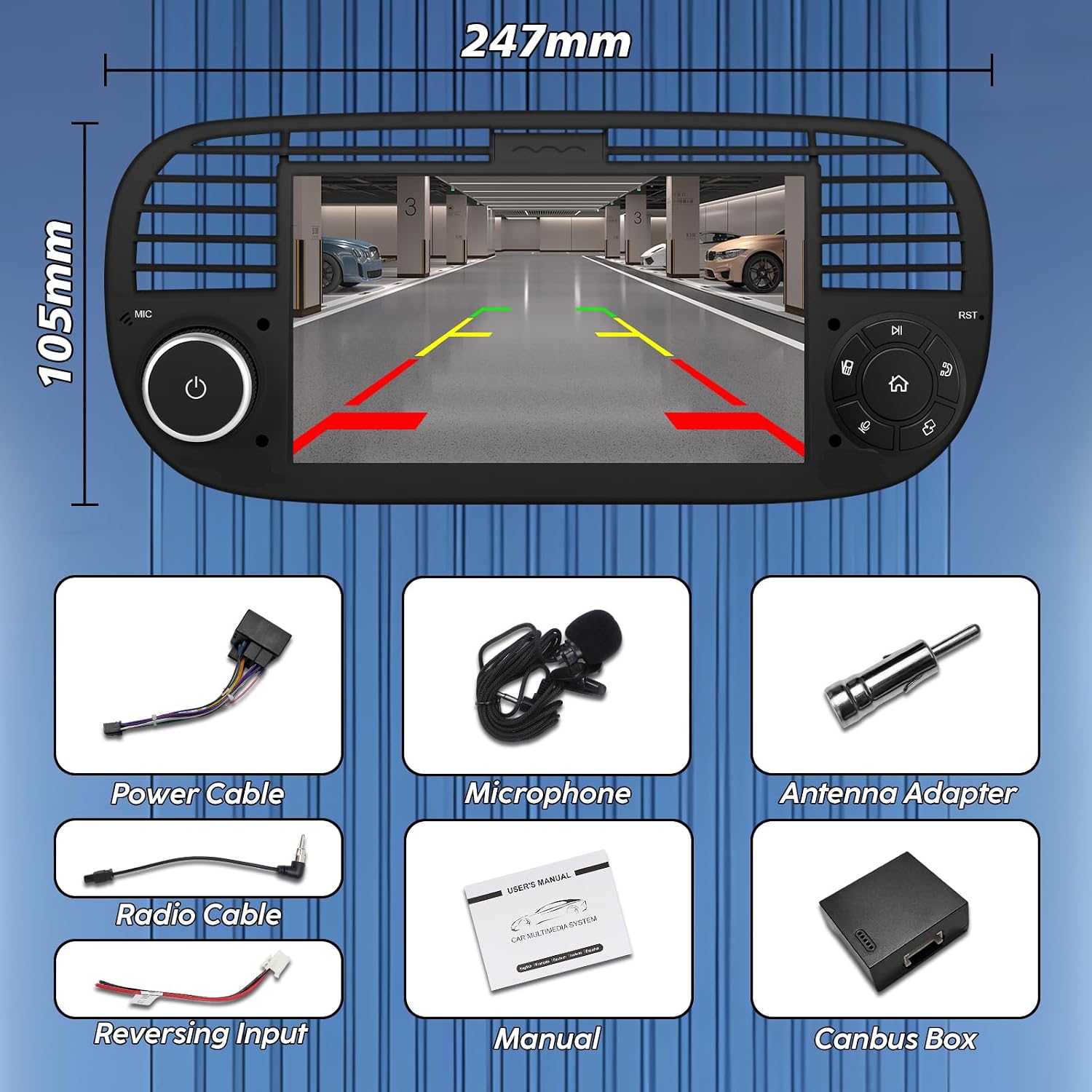 Thumbnail 6 de RUXYAXFOL Radio pour voiture compatible Fiat 500 (2007-2015) avec écran tactile 7 pouces et CarPlay/Android Auto sans fil
