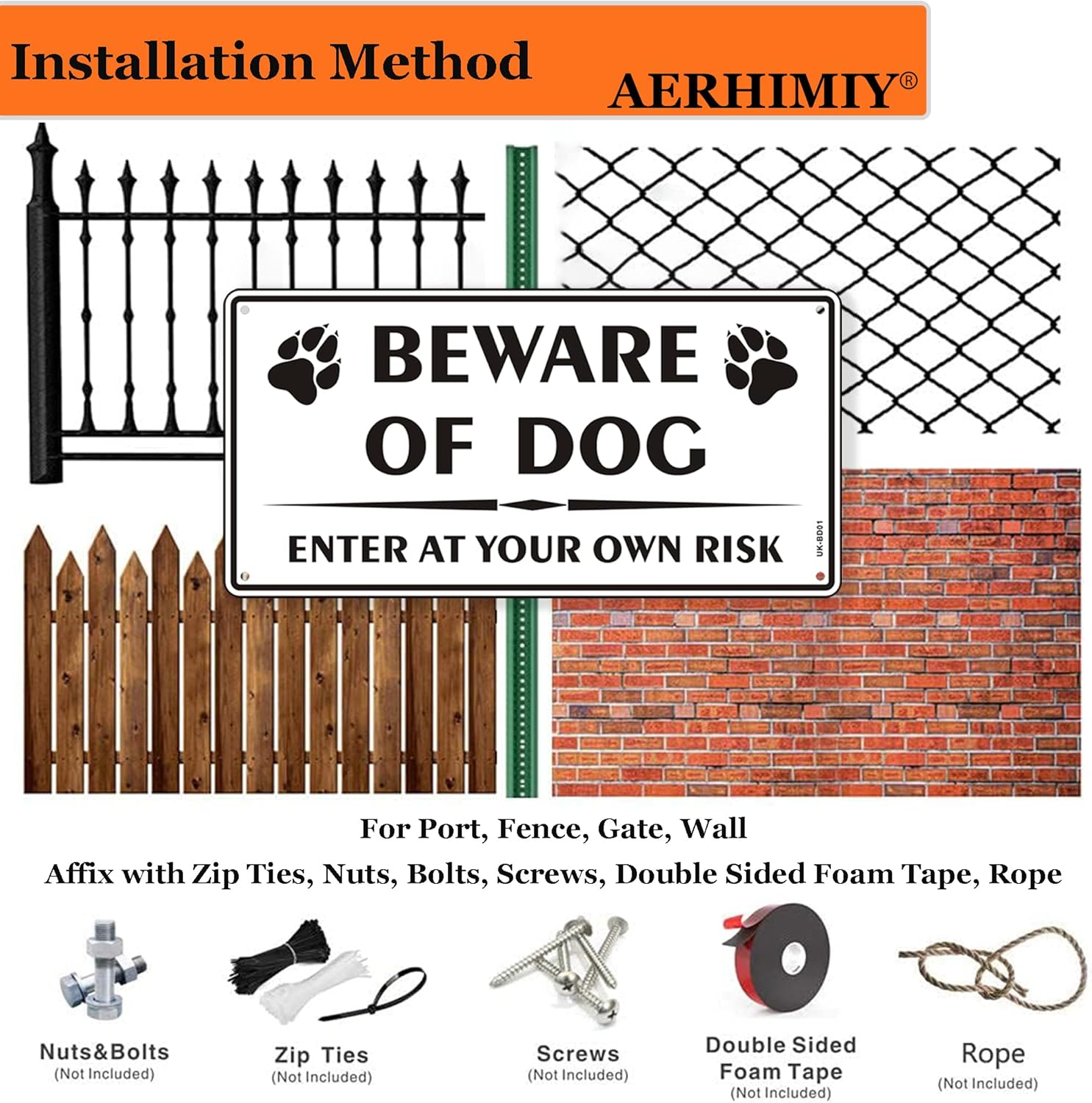 Thumbnail 5 de 2 Pack Beware of The Dog Reflective Metal Signs (Aluminium) – Enter at Your Own Risk