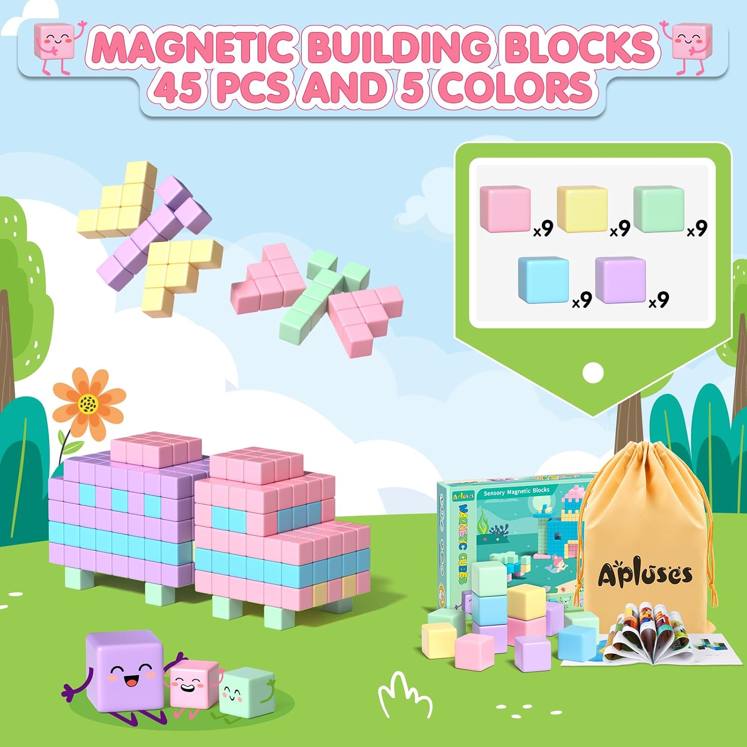 Thumbnail 6 de Apluses 45PCS Magnetic Blocks STEM building set 🧲