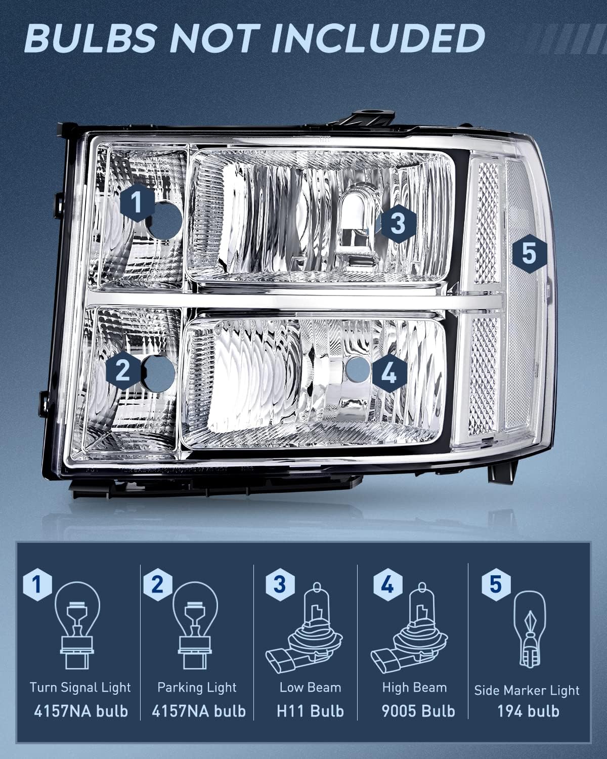 Thumbnail 1 de Nilight Headlight Assembly Replacement for 2007-2014 GMC Sierra (Chrome Housing, Clear Lens)