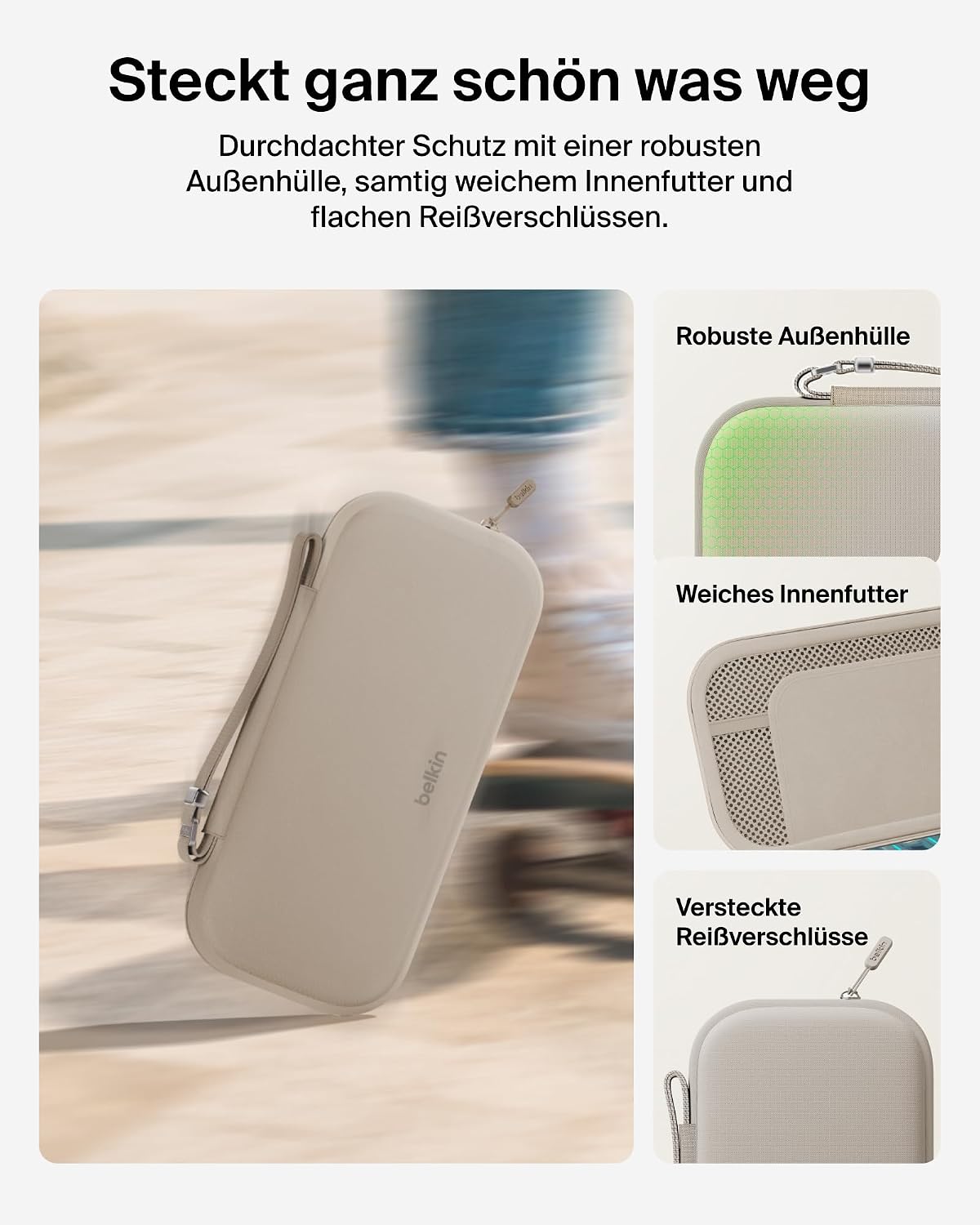 Thumbnail 5 de Belkin Gaming Tasche für Nintendo Switch 2 – Leichtes Hartschalen-Case mit AirTag-Fach, 12 Fächer für Game-Karten, Sandfarben