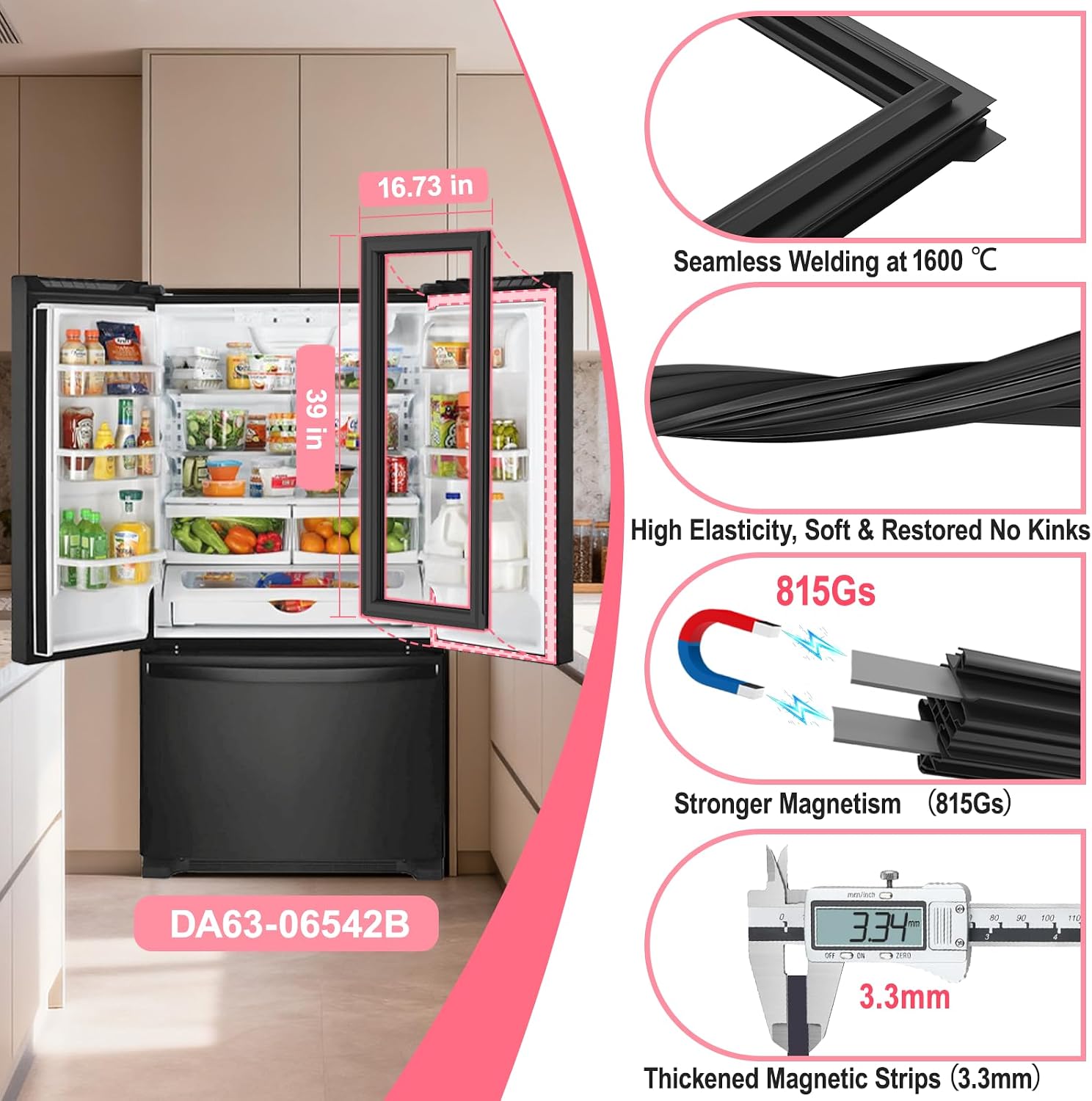 Detalle de LXun DA63-06542B Refrigerator Door Gasket, EPDM Rubber, Black