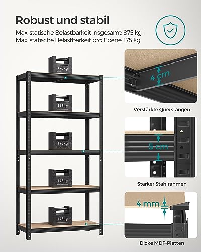 Detalle 2 de SONGMICS Schwerlastregal 2er-Set 90 × 40 × 180 cm – stabil, verstellbar, ideal für Keller und Garage