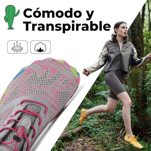 Thumbnail 1 de SAGUARO Mujer Barefoot “Five Toes” Smart II (rosa/gris) – zapatillas minimalistas con puntera wide y suela de cero caída