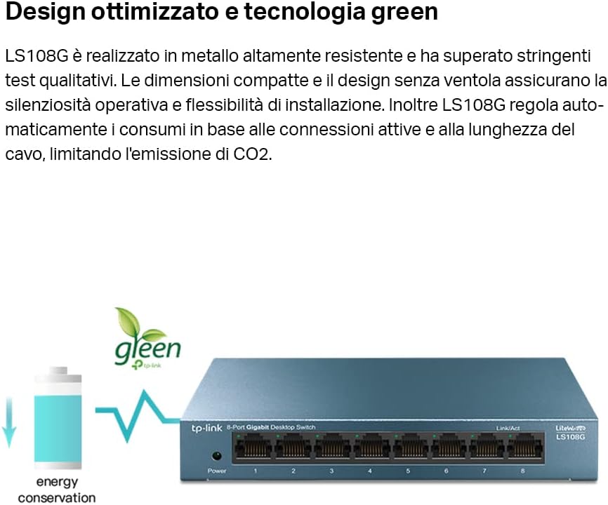 Thumbnail 6 de TP-Link LS108G switch Ethernet Gigabit a 8 porte con QoS e struttura in metallo
