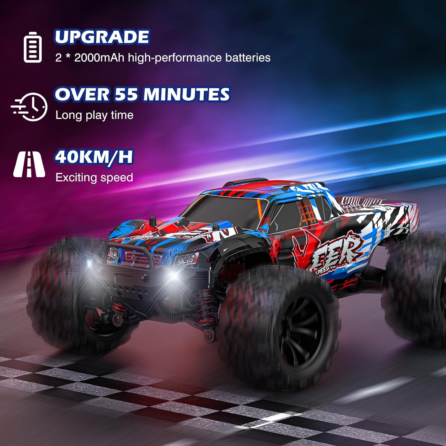 Thumbnail 1 de EVARY Voiture télécommandée 1:16 Monster Truck RC 40 km/h — 4x4 tout-terrain