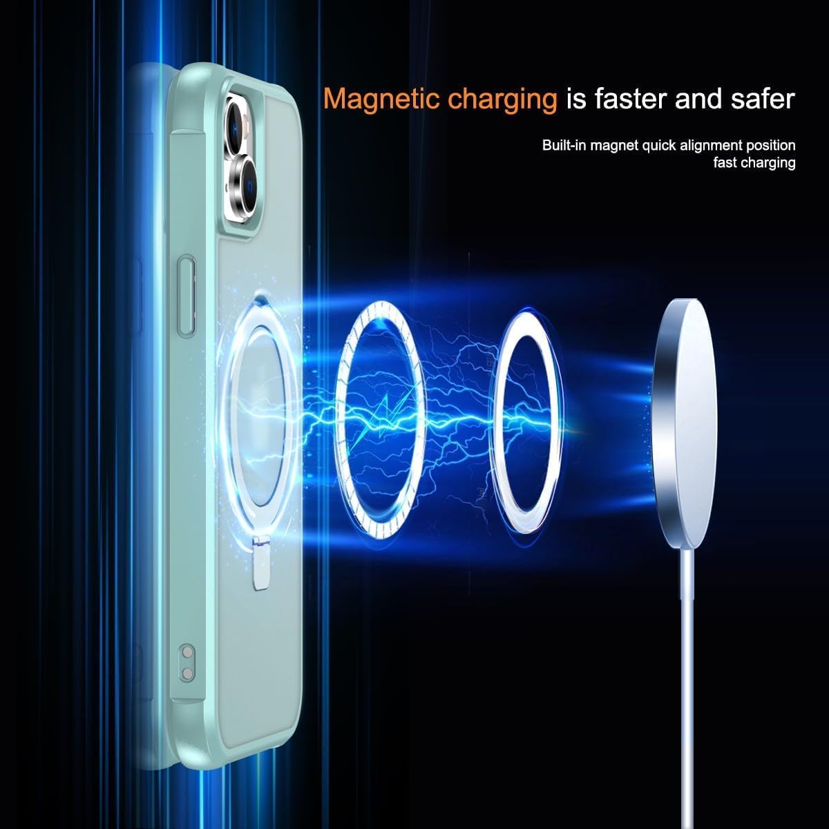 Detalle de CHAOFEnG Magnetic Case with Stand for iPhone 15 — Teal Green, Military-Grade Drop Tested