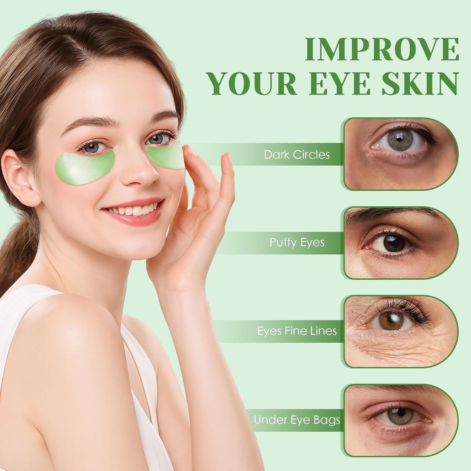 Detalle de Lot de 60 coussinets contour des yeux à l’aloe vera – Masque hydrogel hydratant 80 g