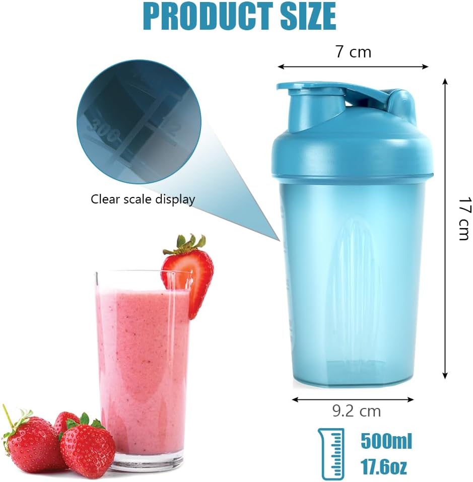Thumbnail 1 de ACWOO 500ml Protein Shaker Bottle Set (2-pack) with Stainless Steel Mixing Ball, Leak-proof Flip Lid, BPA-free (Blue + Pink)
