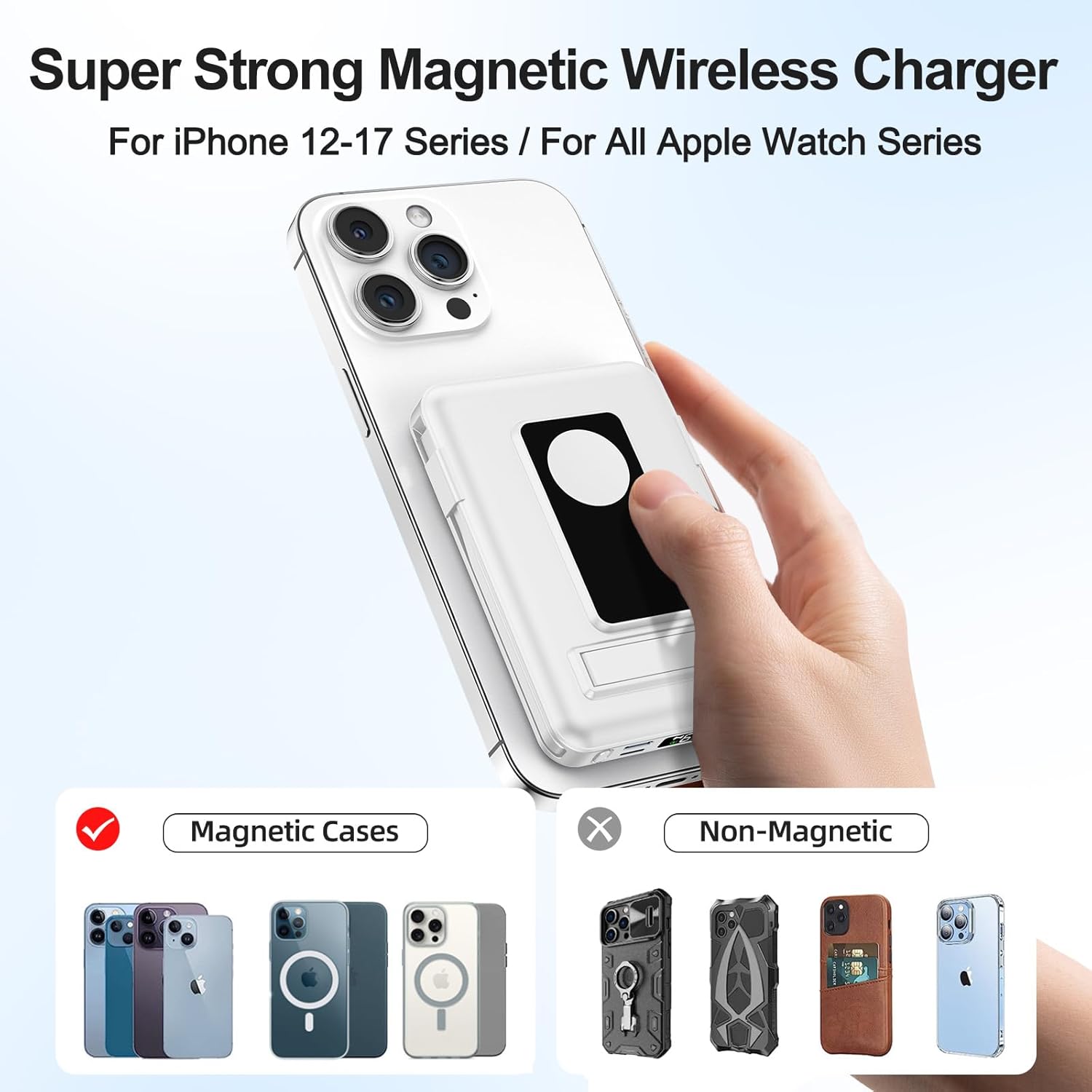 Detalle de Vexnara Power Bank iPhone 10000mAh con MagSafe: ricarica wireless 20W, supporto pieghevole e PD Quick Charge