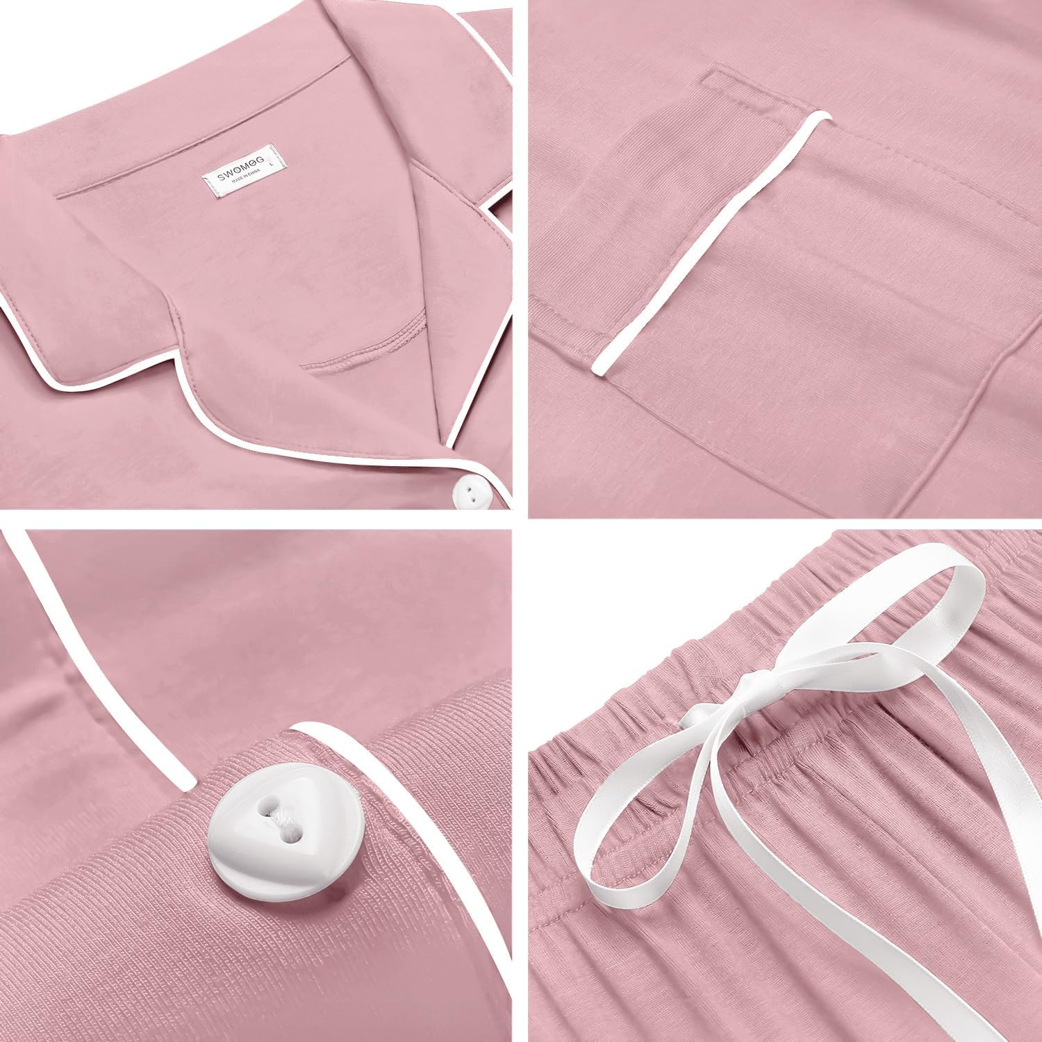 Detalle 1 de SWOMOG WGaa001 Women’s Button-Down Pajama Set, Short-Sleeve Modal Shorts