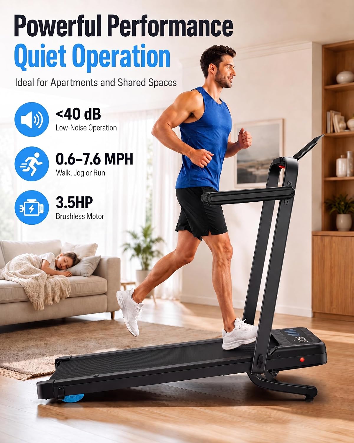 Detalle de WELLFIT TM037PRO Walking Pad with 12% Auto Incline, Handlebar and 3.5HP Motor