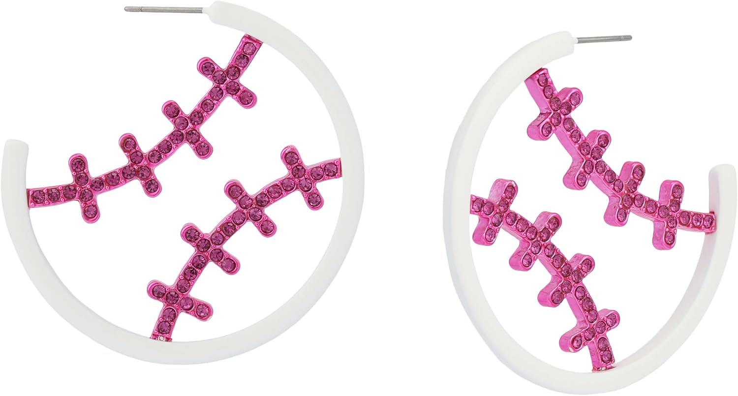Detalle de Betsey Johnson Baseball Hoop Earrings 1.75-inch
