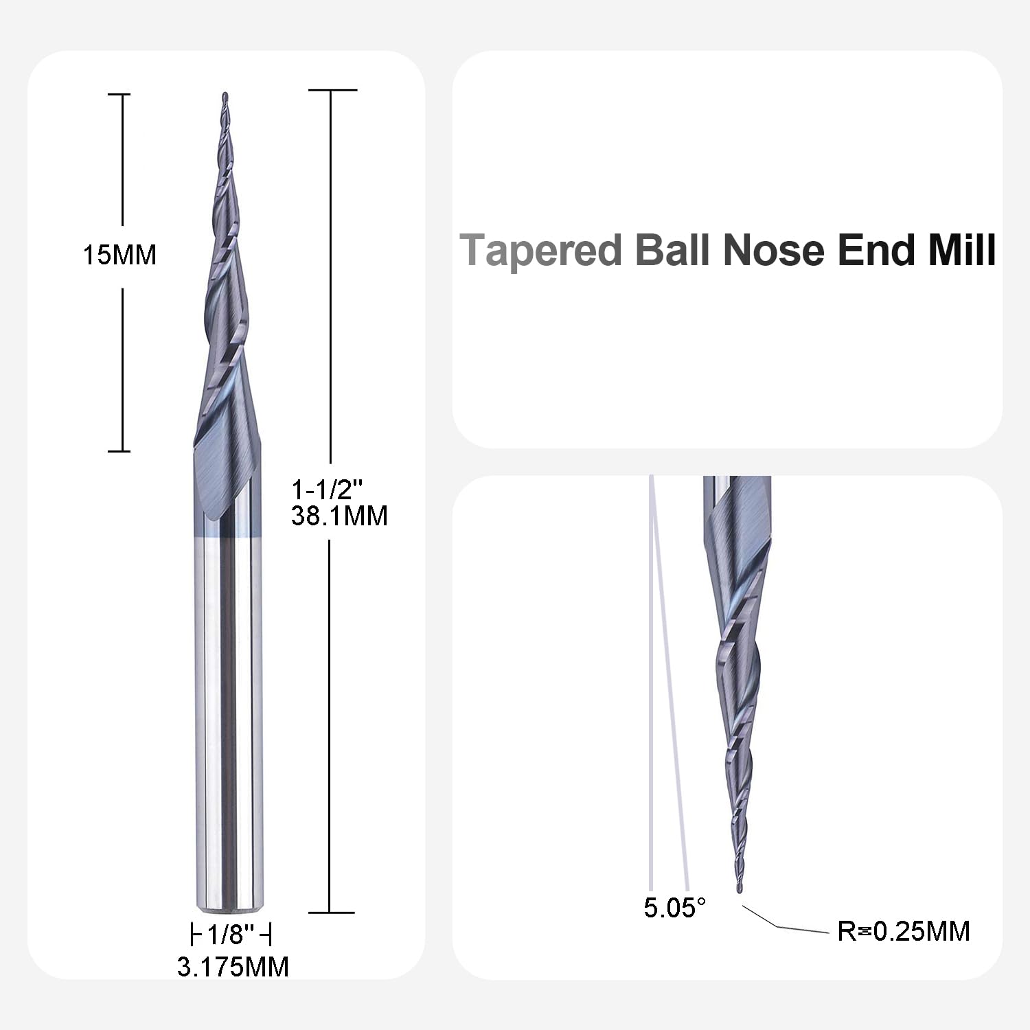 Thumbnail 1 de SpeTool conische kogelfrees met 0,25 mm radius en 3,175 mm schacht