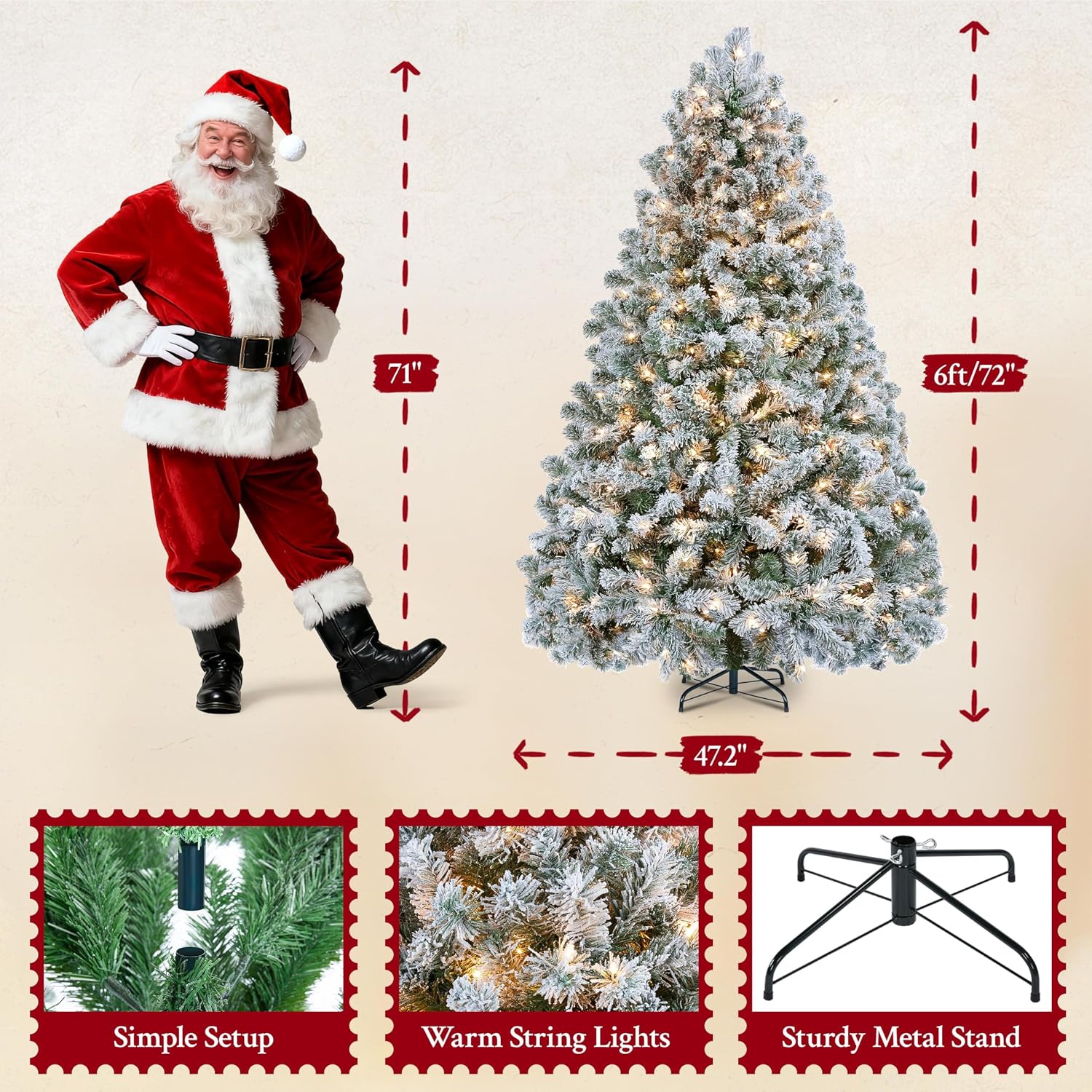 Detalle 1 de Yaheetech HWOA-100/2FR(0.2A) Snow-Flocked Pre-Lit Christmas Tree, 250 Lights