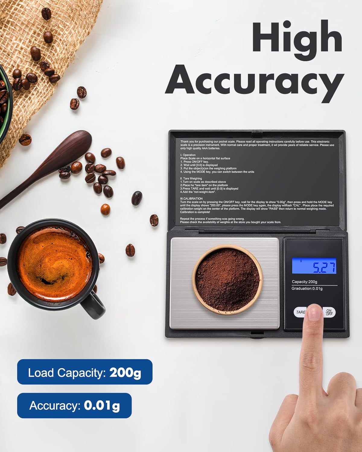 Detalle de Zacro digital kitchen scale 200g 0.01g