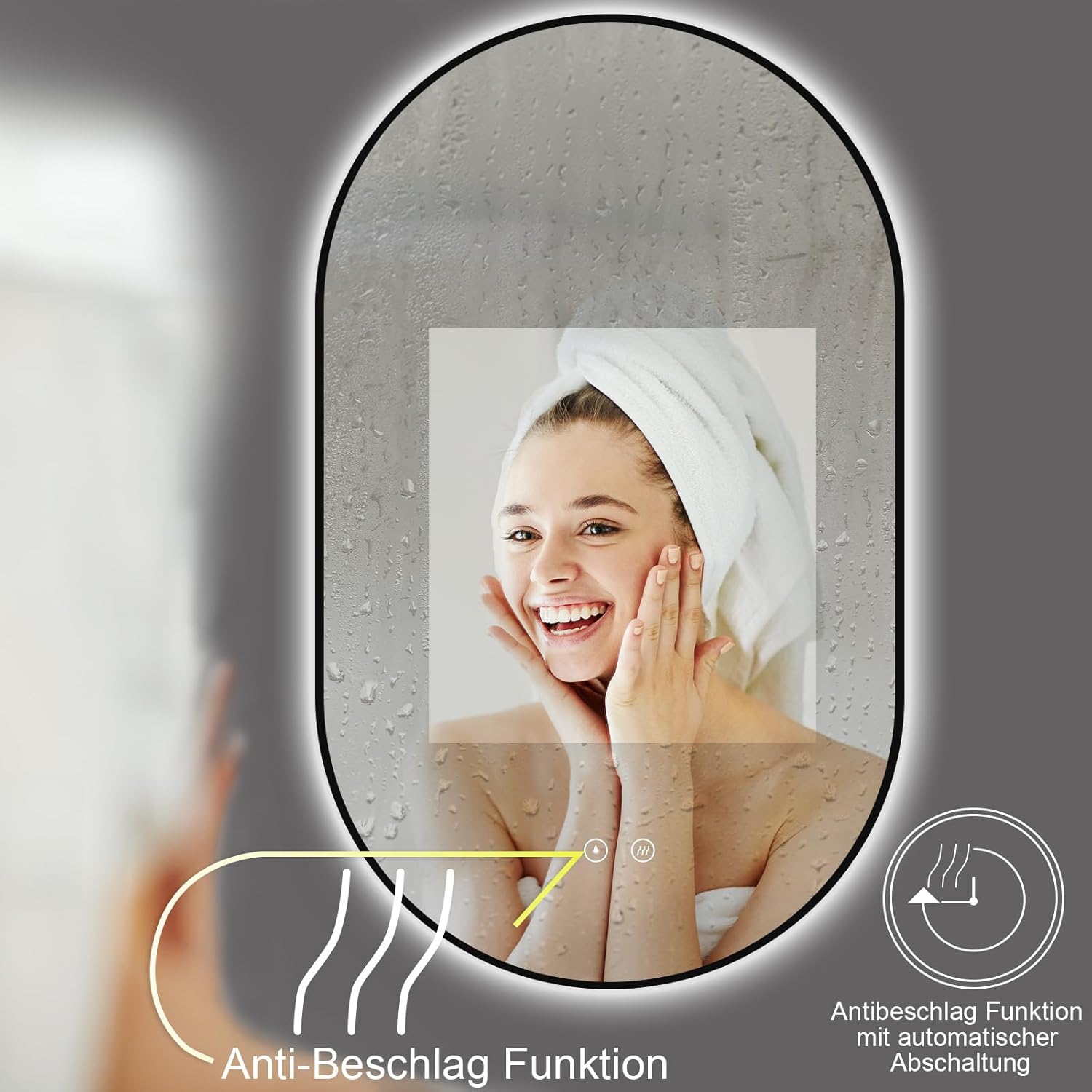 Thumbnail 1 de ApeJoy Specchio da bagno ovale con illuminazione – 75x45 cm, LED, anti-nebbia e memoria colore