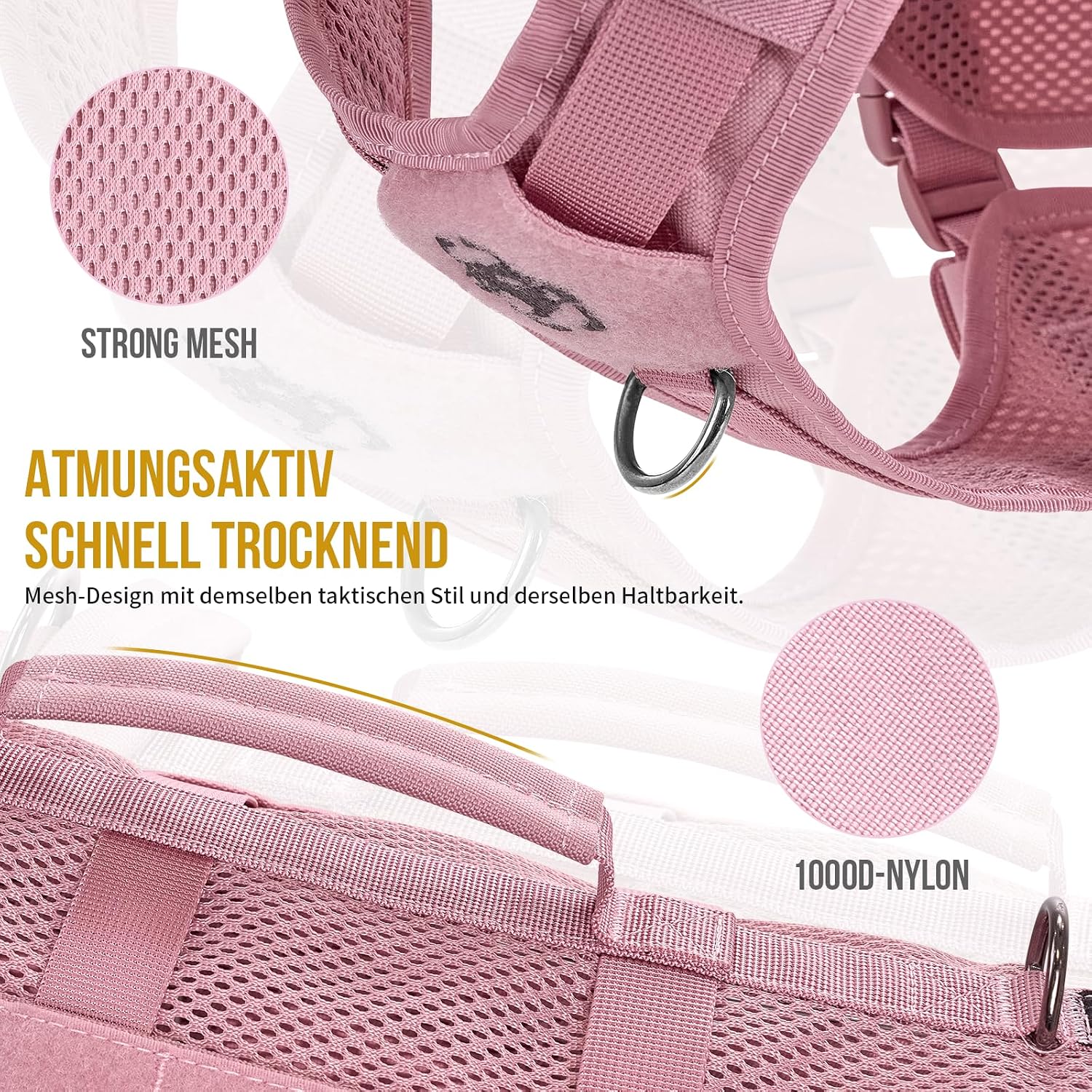 Detalle 2 de OneTigris AIRE MESH Hundegeschirr Anti-Zug für große Hunde (rosa, Größe L)