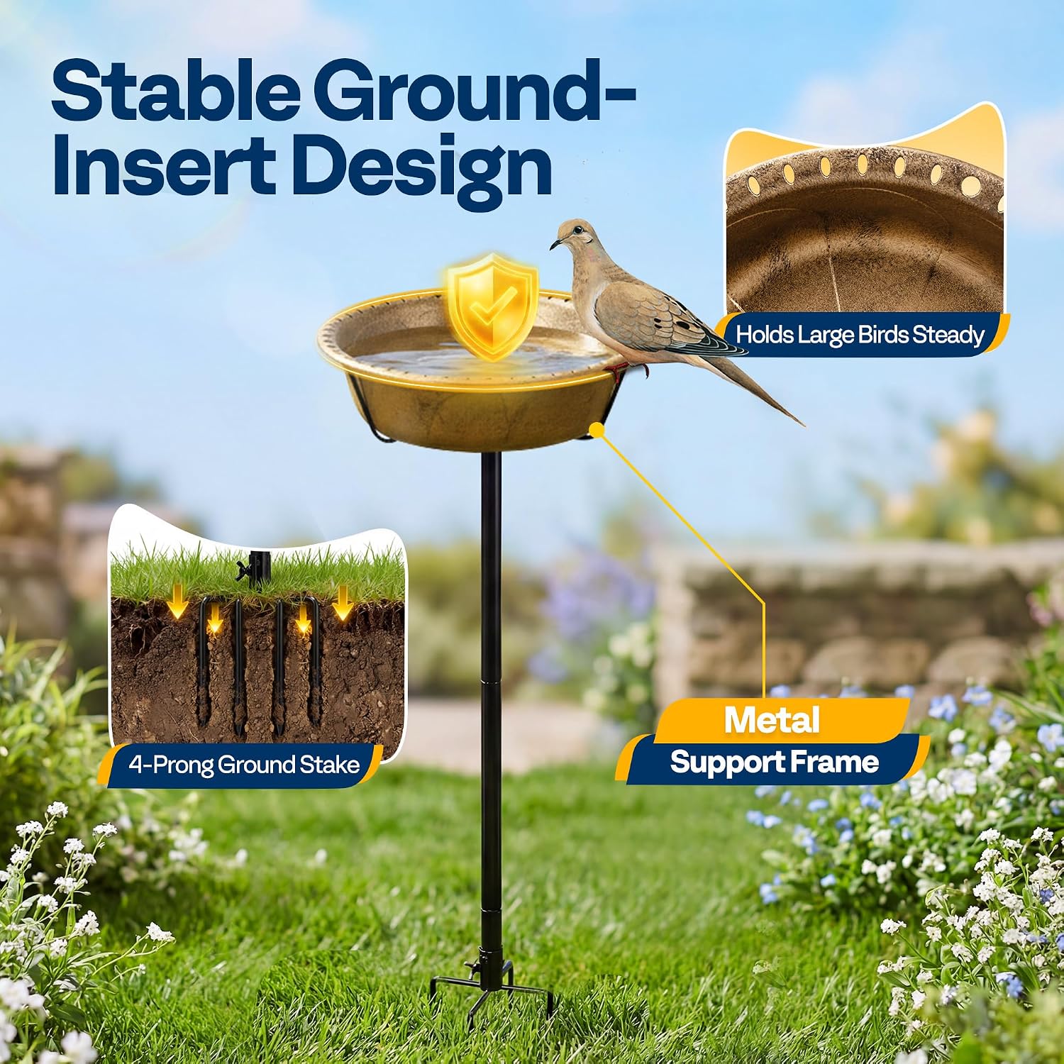 Thumbnail 6 de VIVOHOME Vintage Metal Bird Bath – freestanding garden birdbath with removable bowl and upgraded 4-pronged base