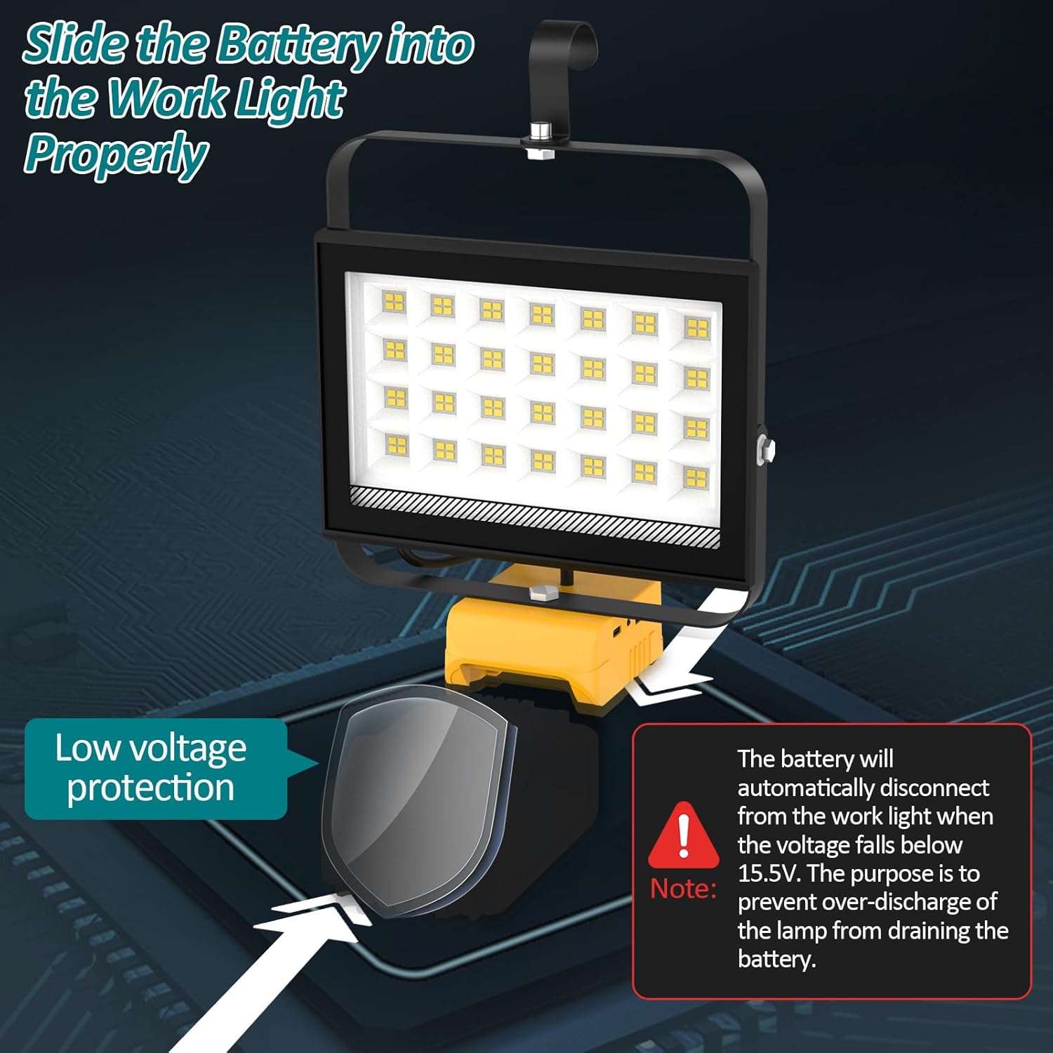 Thumbnail 6 de T-SUN Cordless 100W LED Work Light for Dewalt 18V 🔦
