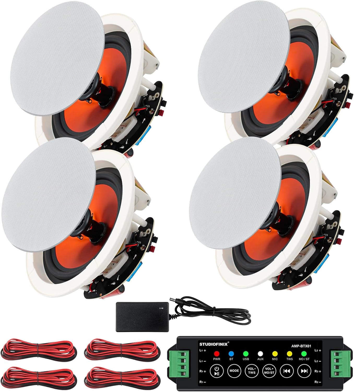 STUDIOFINIX 6.5" 600W Bluetooth Ceiling Speaker System (4 x Speakers) – Flush Mount in-Wall/Ceiling