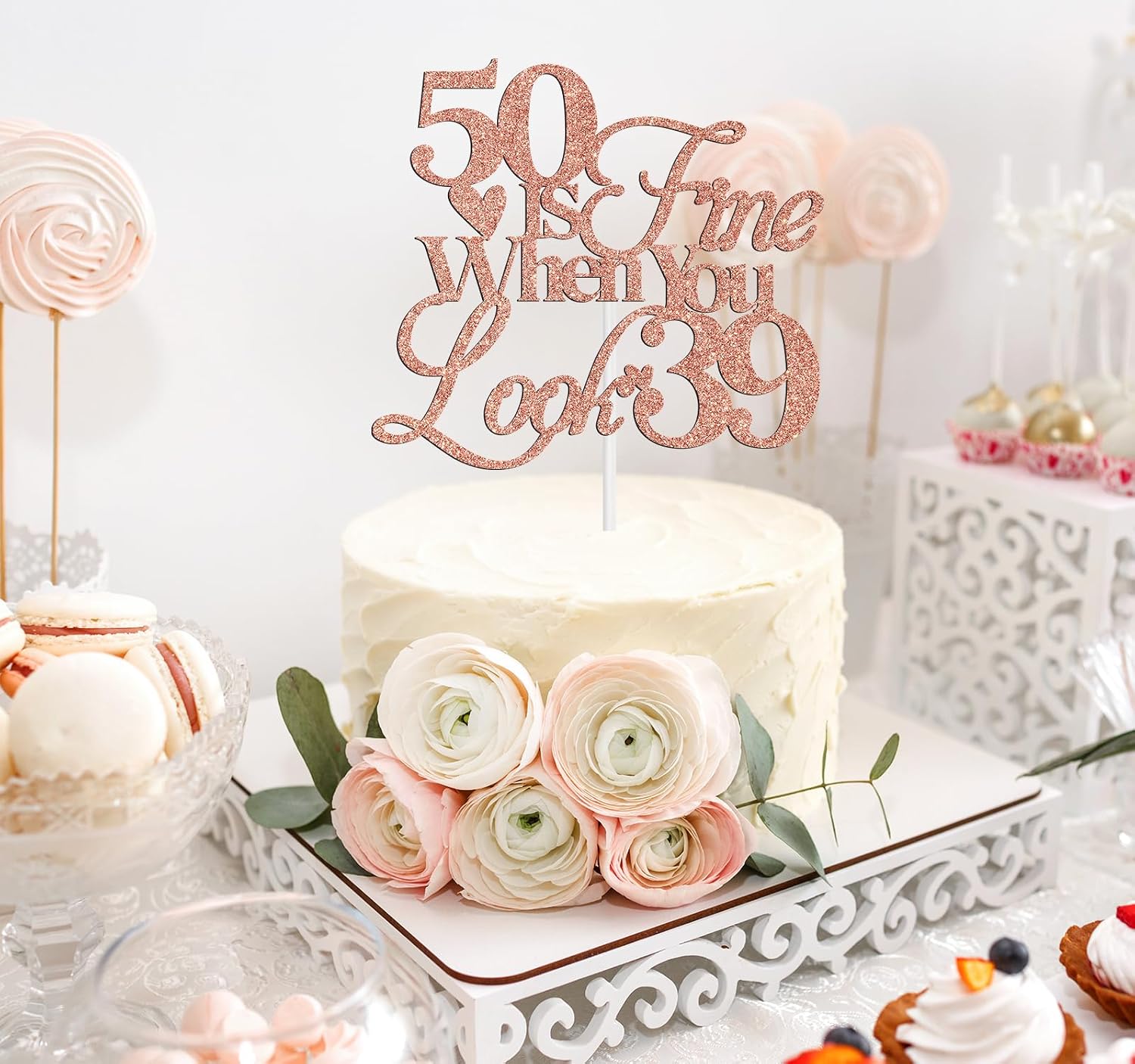 Detalle de NARLOPI I-0348 50th Birthday Cake Topper, Glitter Card Paper, 4-Inch Wide
