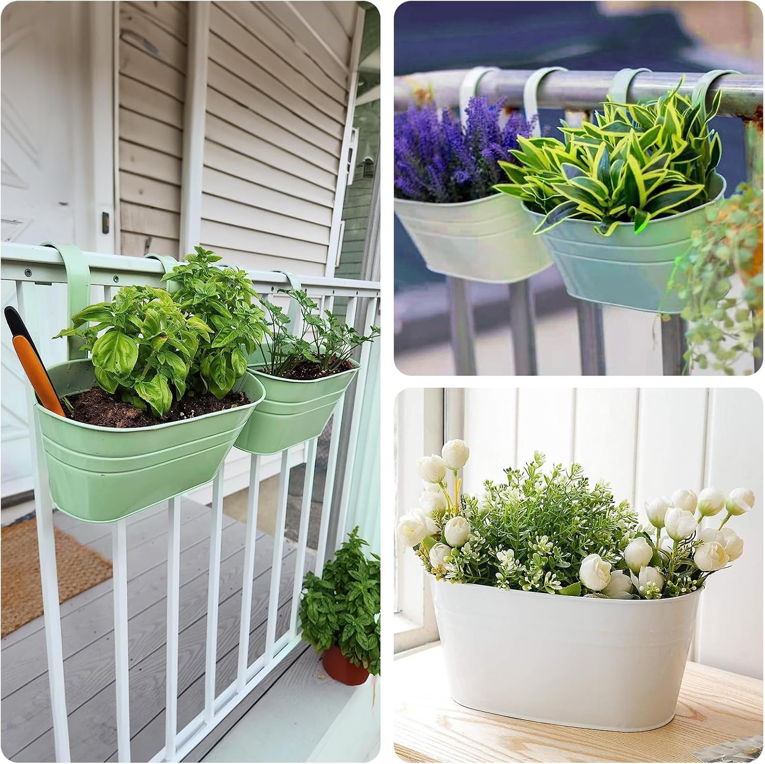 Thumbnail 3 de KINGLAKE 4pc Coloured Metal Hanging Plant Pots with Detachable Hooks (27cm) – Macaron Style