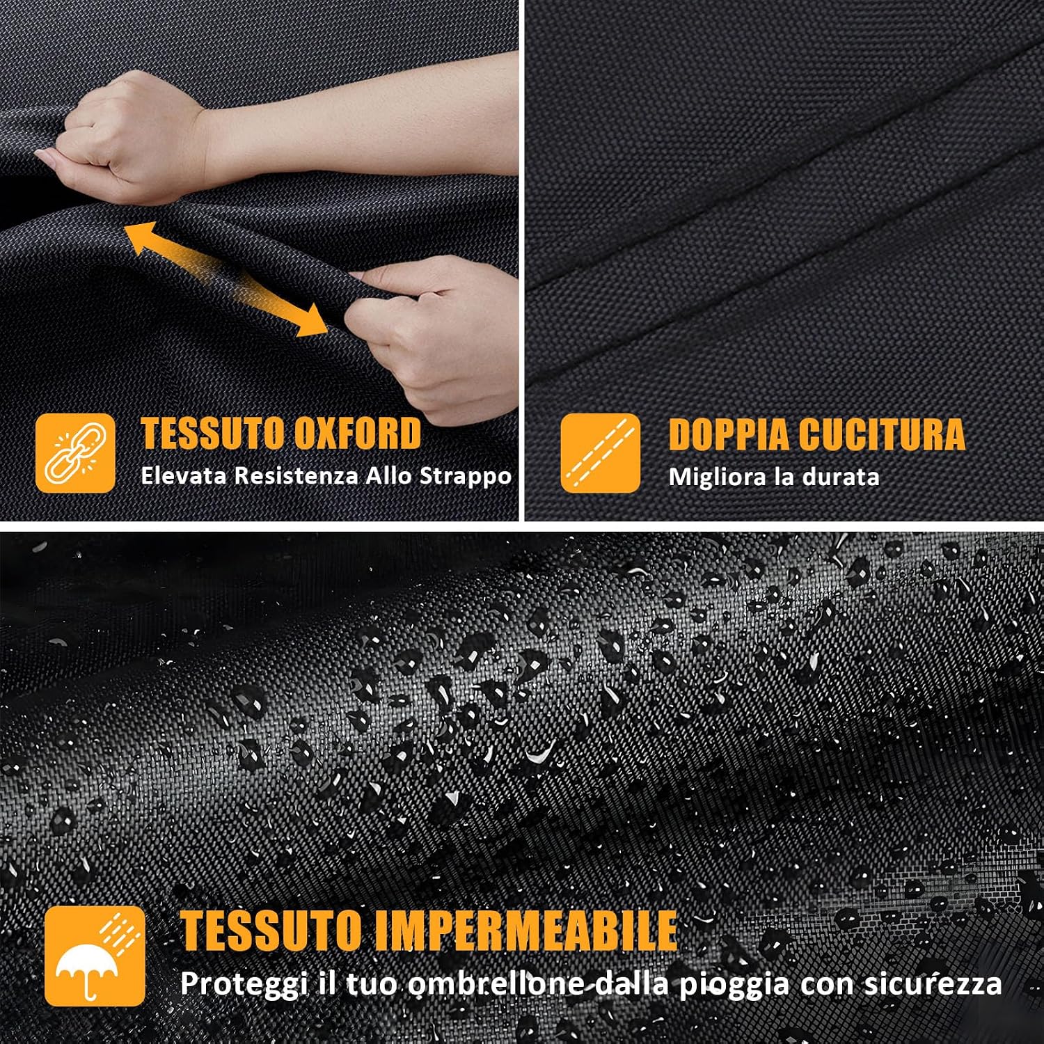 Detalle de Copertura per dondolo da giardino Impermeabile 3 posti 600D Oxford – Nera, 220x150x150 cm
