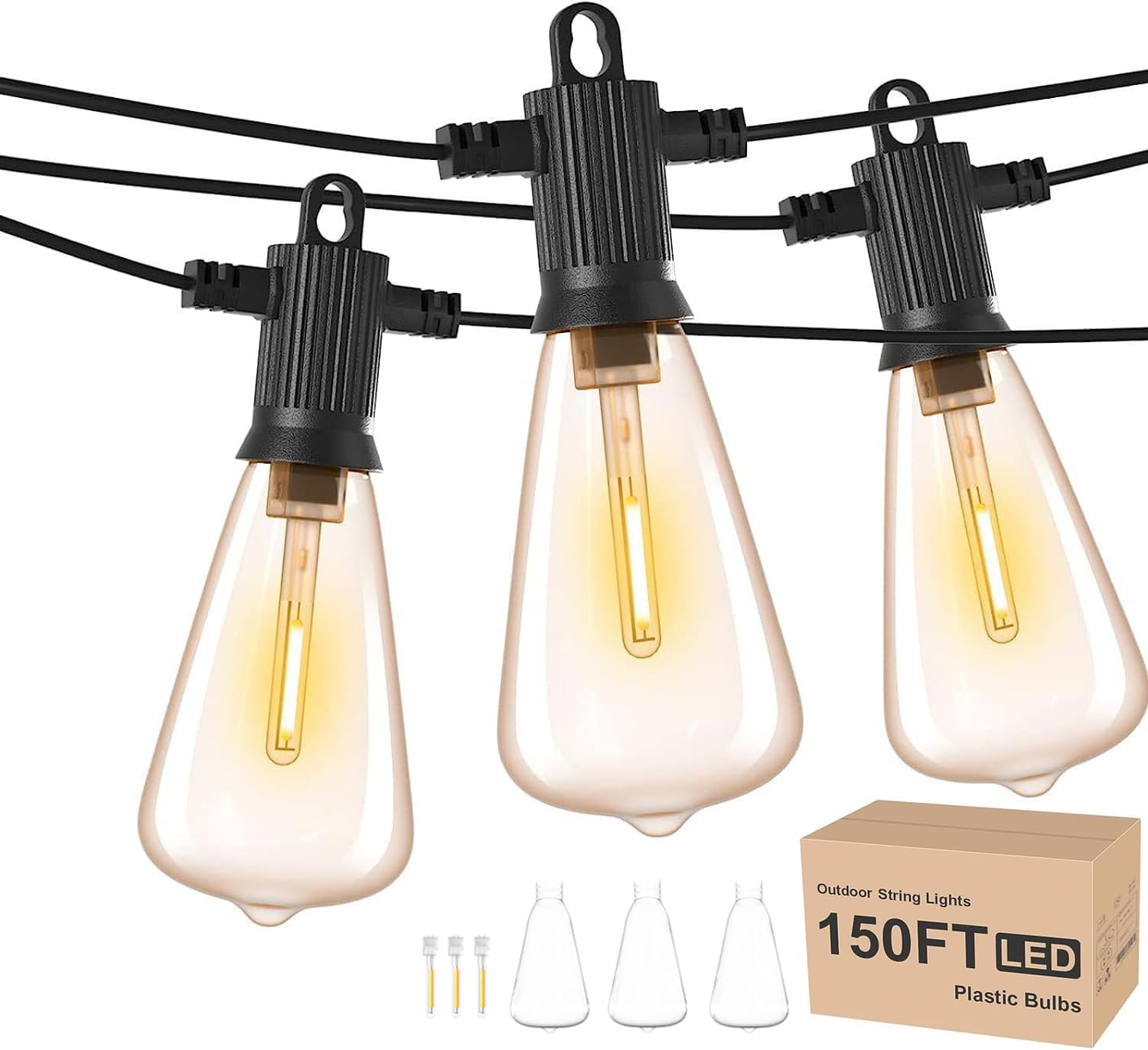 Thumbnail 6 de ZOTOYI 50ft Outdoor Garden String Lights (Mains powered) – Waterproof IP65 Warm White ST38, 22 vintage bulbs