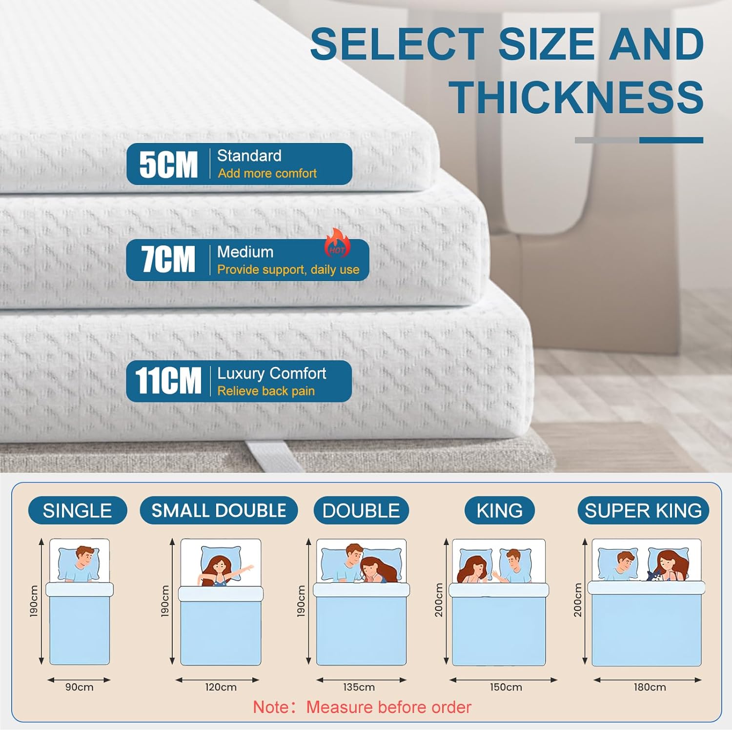 Thumbnail 5 de FRIDEKO Double Memory Foam Mattress Topper