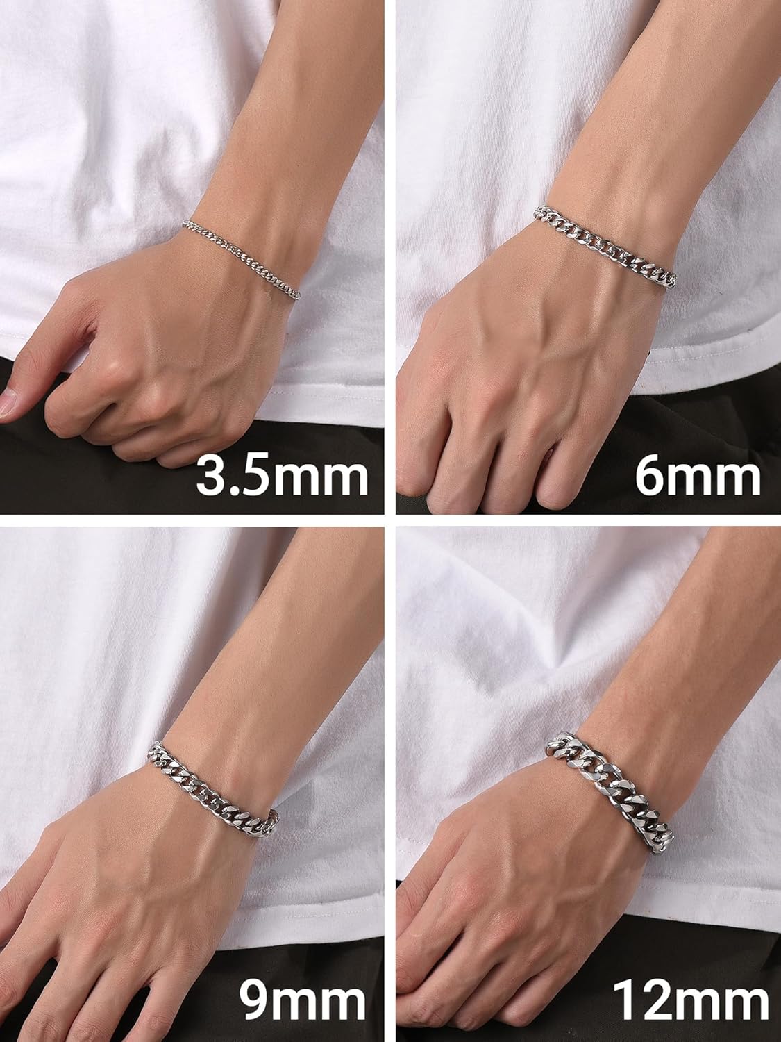 Thumbnail 6 de PROSTEEL Bracciale da uomo a catena cubana (acciaio inossidabile/18K placcato) larghezza 3/4/6/9/10/12 mm