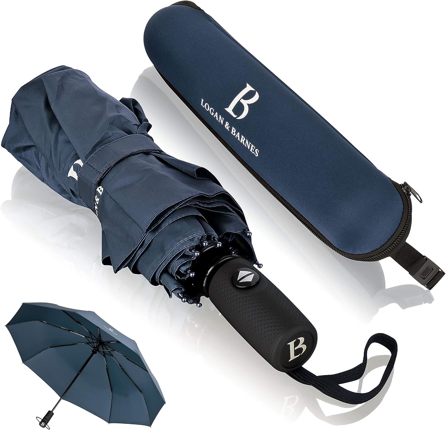Detalle de LOGAN & BARNES Parapluie Boston: résistant aux tempêtes jusqu’à 140 km/h, compact et automatique