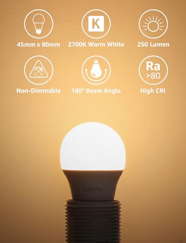 Detalle de Lepro Bombilla LED E27 2.5W Pack 5 – 250 lúmenes, 2700K, 180°